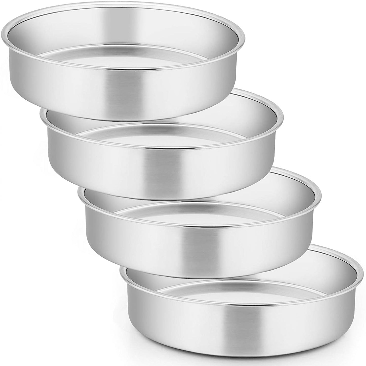 Vesteel 10 inch Cake Pan Set of 4, Stainless Steel Round Layer Cake Baking Pans Birthday Cake Pan, Mirror Finish & Dishwasher Safe