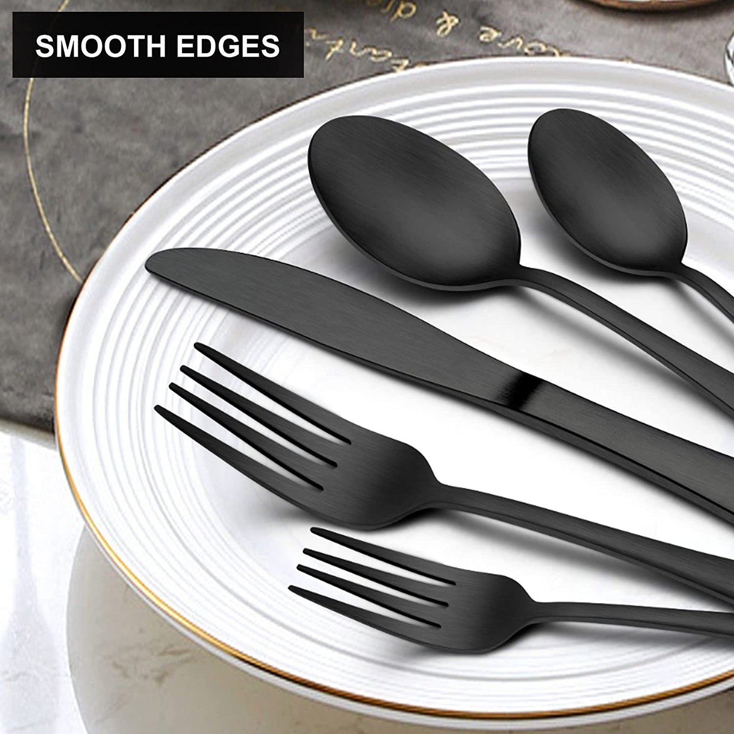 Vesteel 40 Piece Matte Black Silverware Set, Stainless Steel Black Flatware Cutlery Set for 8, Fancy Kitchen Utensil Tableware Set - Satin Finish