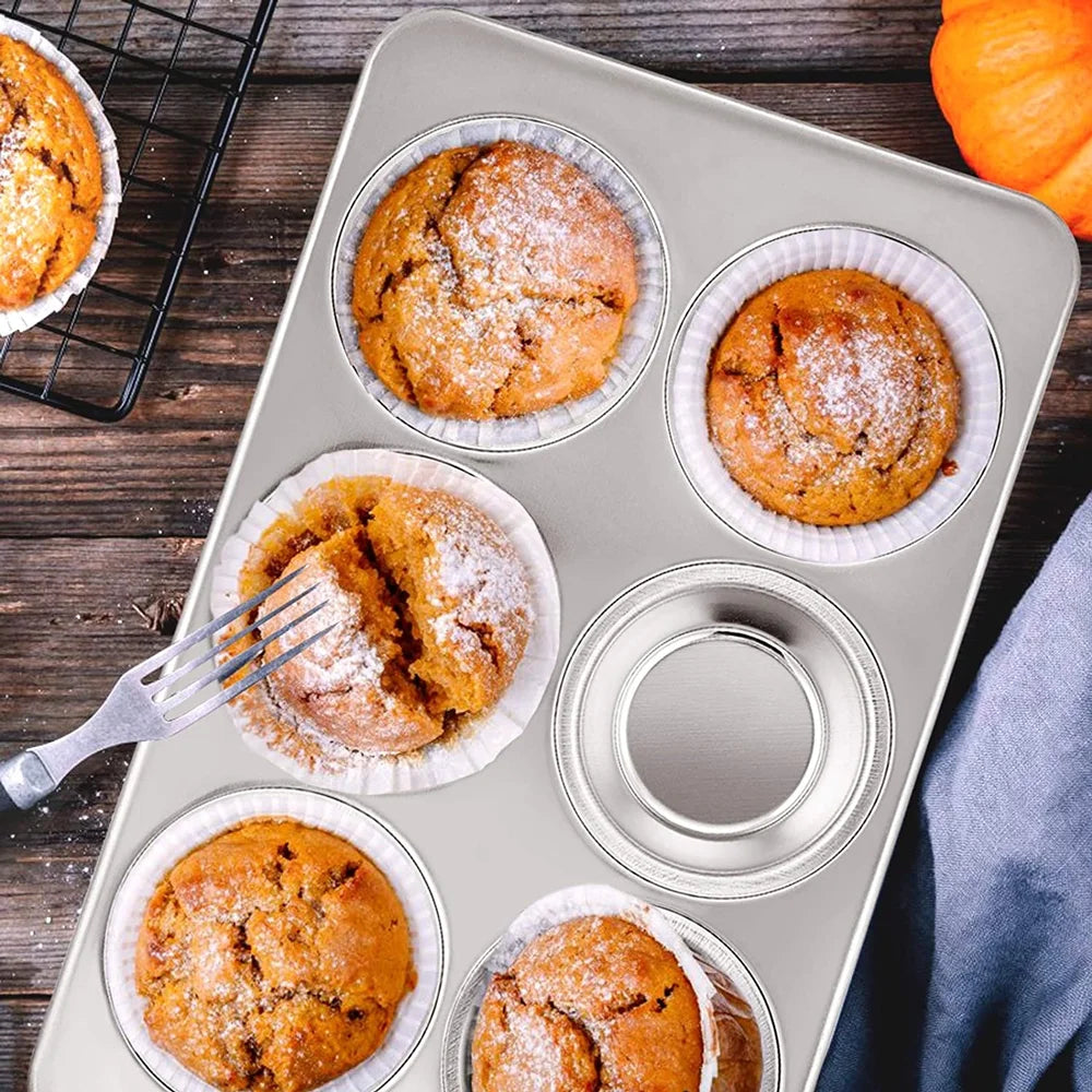 VeSteel Stainless Steel Muffin Pan Set of 2, Metal Cupcake Pan Tray for Baking, Non-Toxic, Dishwasher Safe - 6-Cup