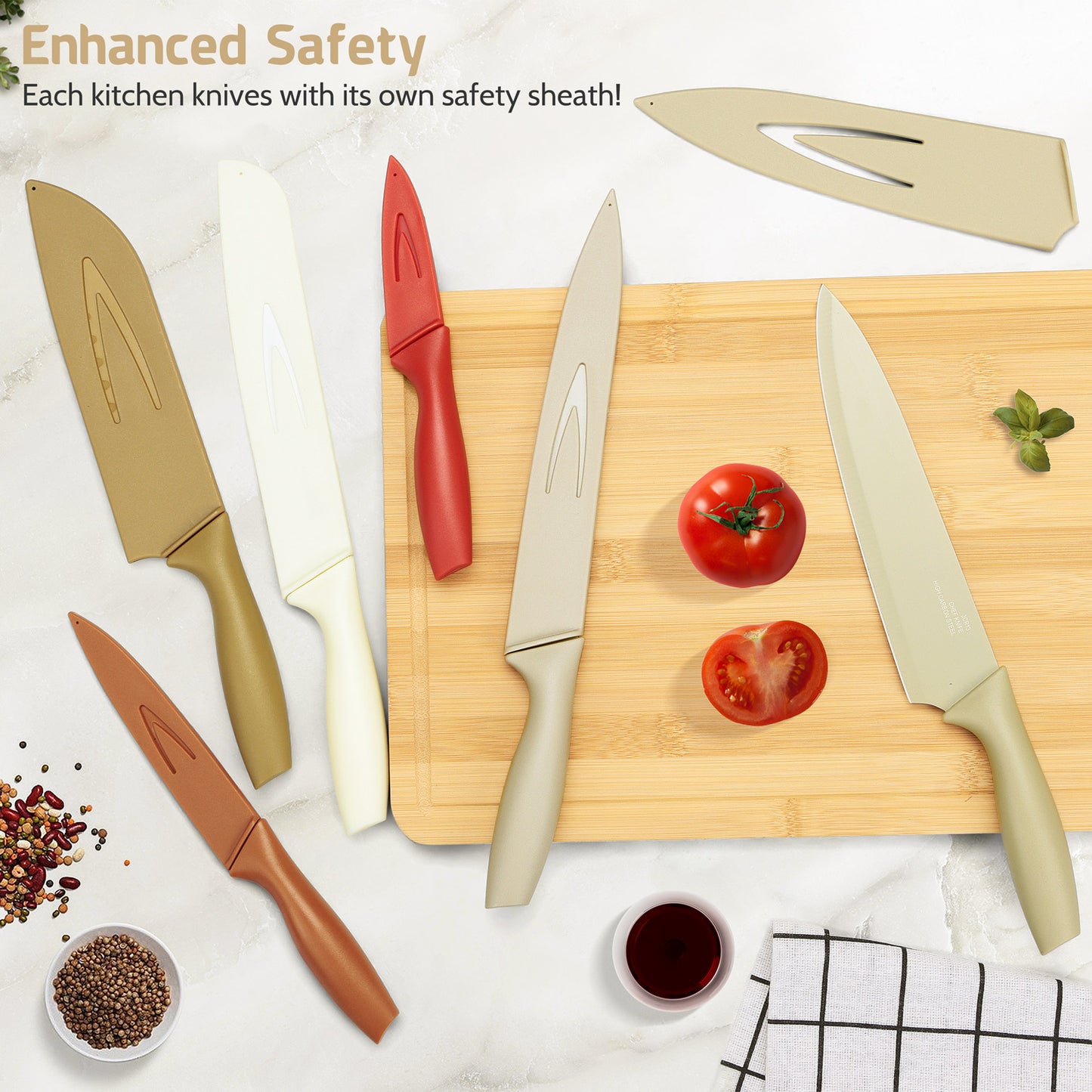 Vesteel 12-Piece Kitchen Knife Set, Stainless Steel Knives Set with Blade Guard & Nonstick Coating