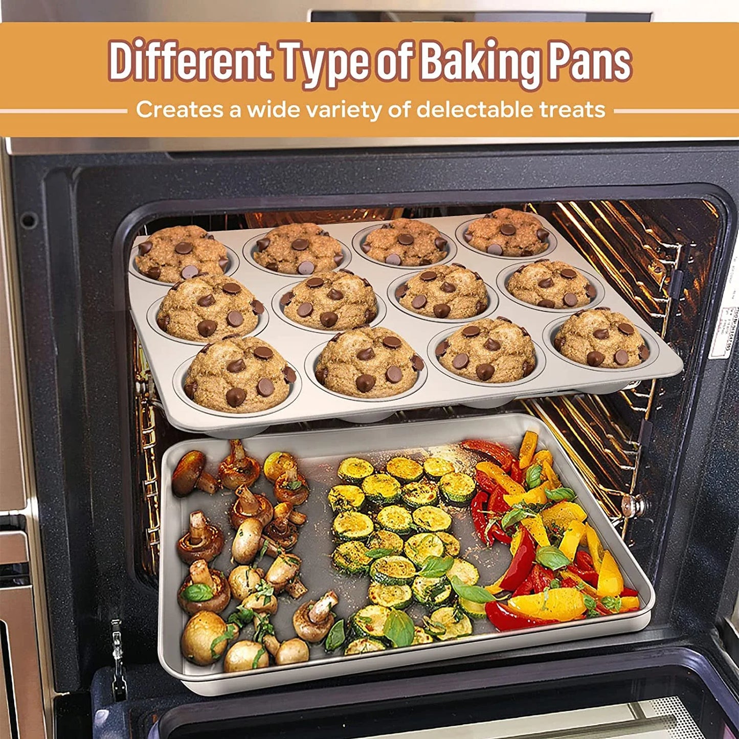 10 Piece Baking Pans Set, Vesteel Stainless Steel Bakeware Set for Oven, Include Cake Pan/Baking Cookie Sheet/Pizza/Muffin/Loaf Pan, Non-Toxic & Heavy Duty, Dishwasher Safe