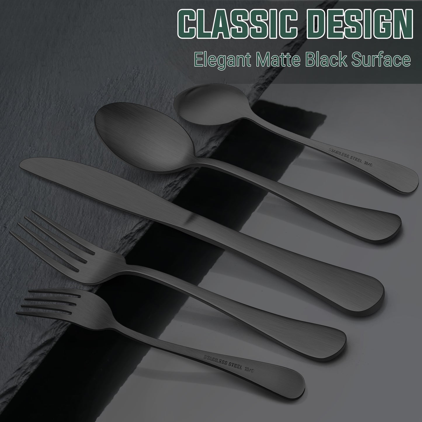 Vesteel 20 Piece Stainless Steel Matte Black Silverware Flatware Cutlery Set for 4, Satin Finish & Dishwasher Safe
