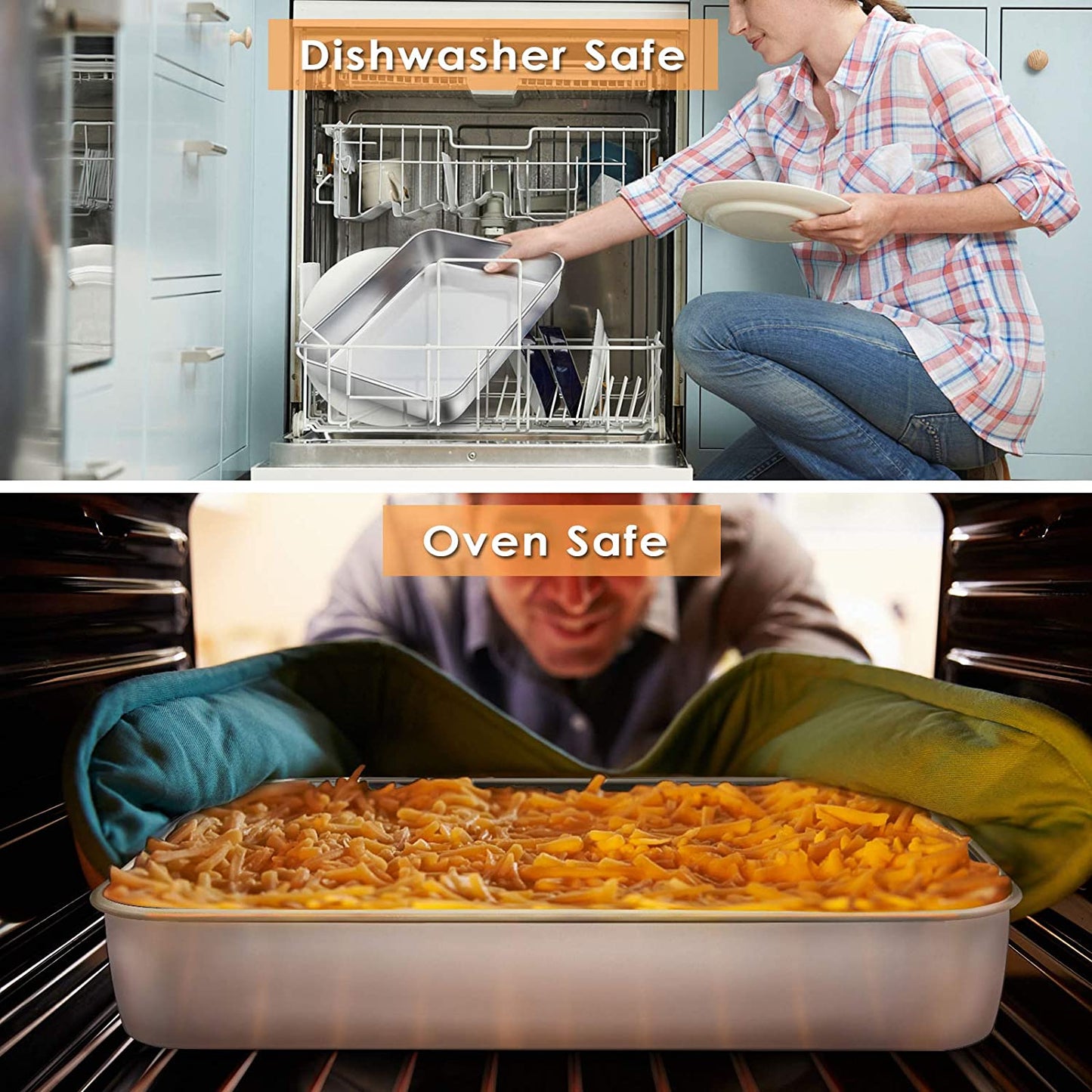 Toaster Oven Baking Pan with Lid, Vesteel 10.4”x 8”x 2” Stainless Steel Rectangle Sheet Cake Pans with Covers, Small Bakeware for Cakes Brownies Casseroles, Non-toxic & Dishwasher Safe