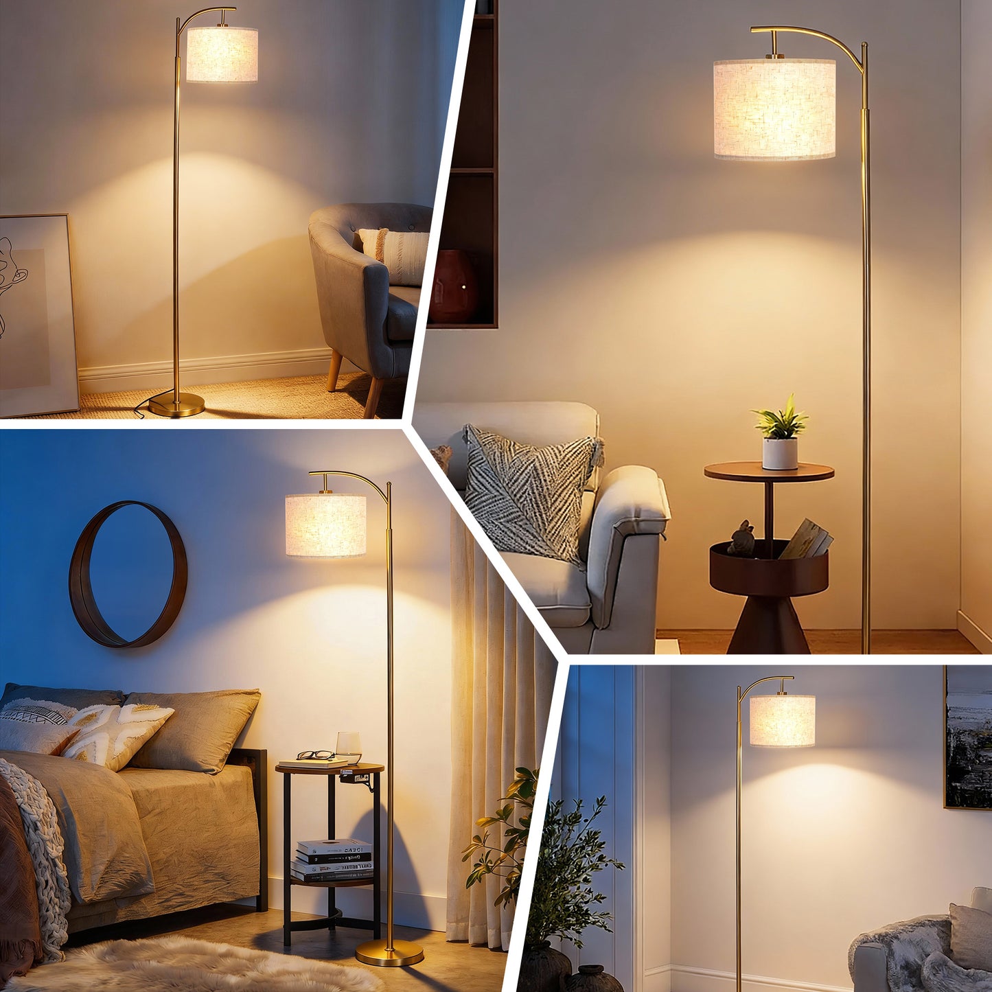 Vesteel Floor Lamp, Standing Lamp with 3 Color Temperatures & Linen Lampshade, Arch Farmhouse Lamp for Living Room Bedroom Office