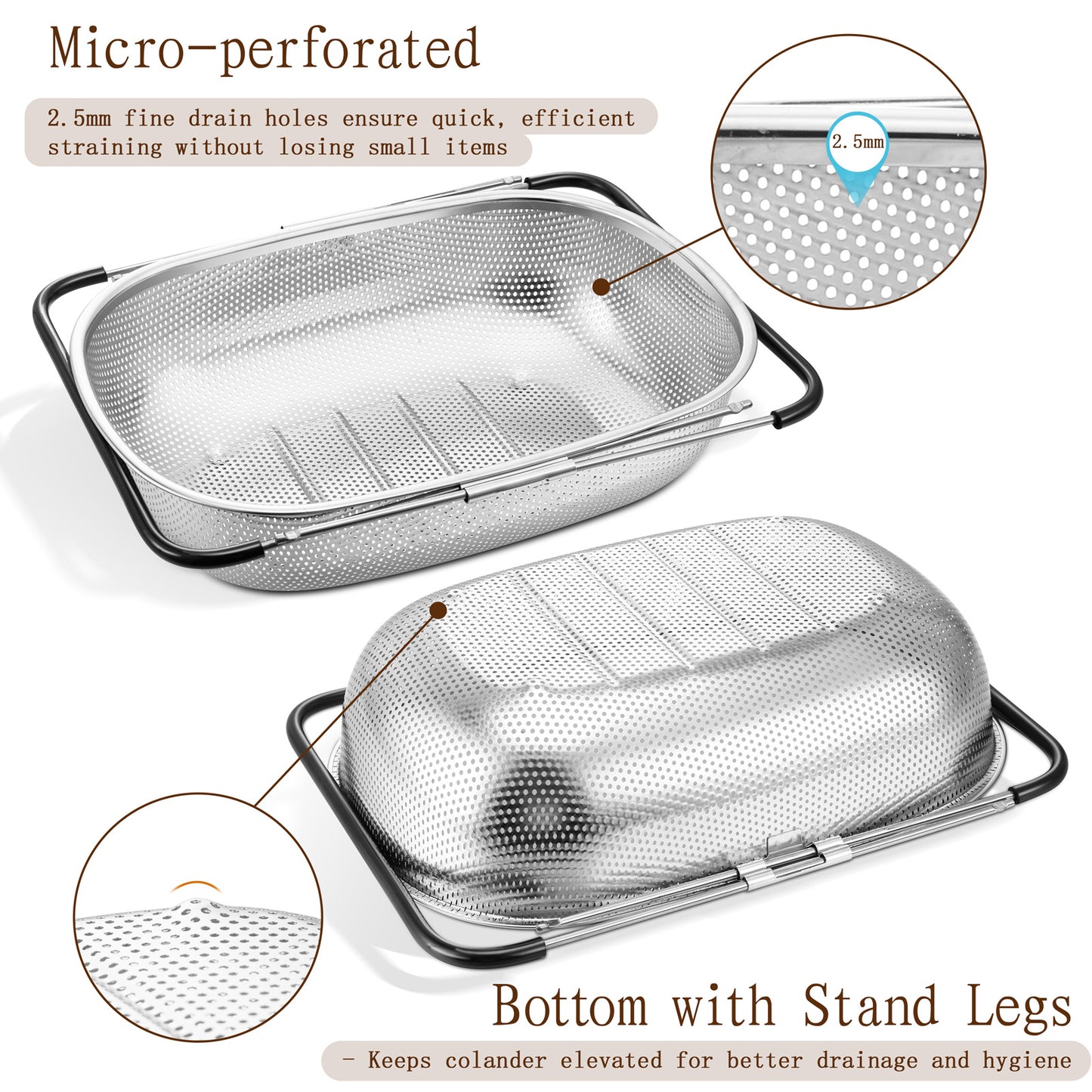 Vesteel 6 Quart Stainless Steel Colander Set of 2