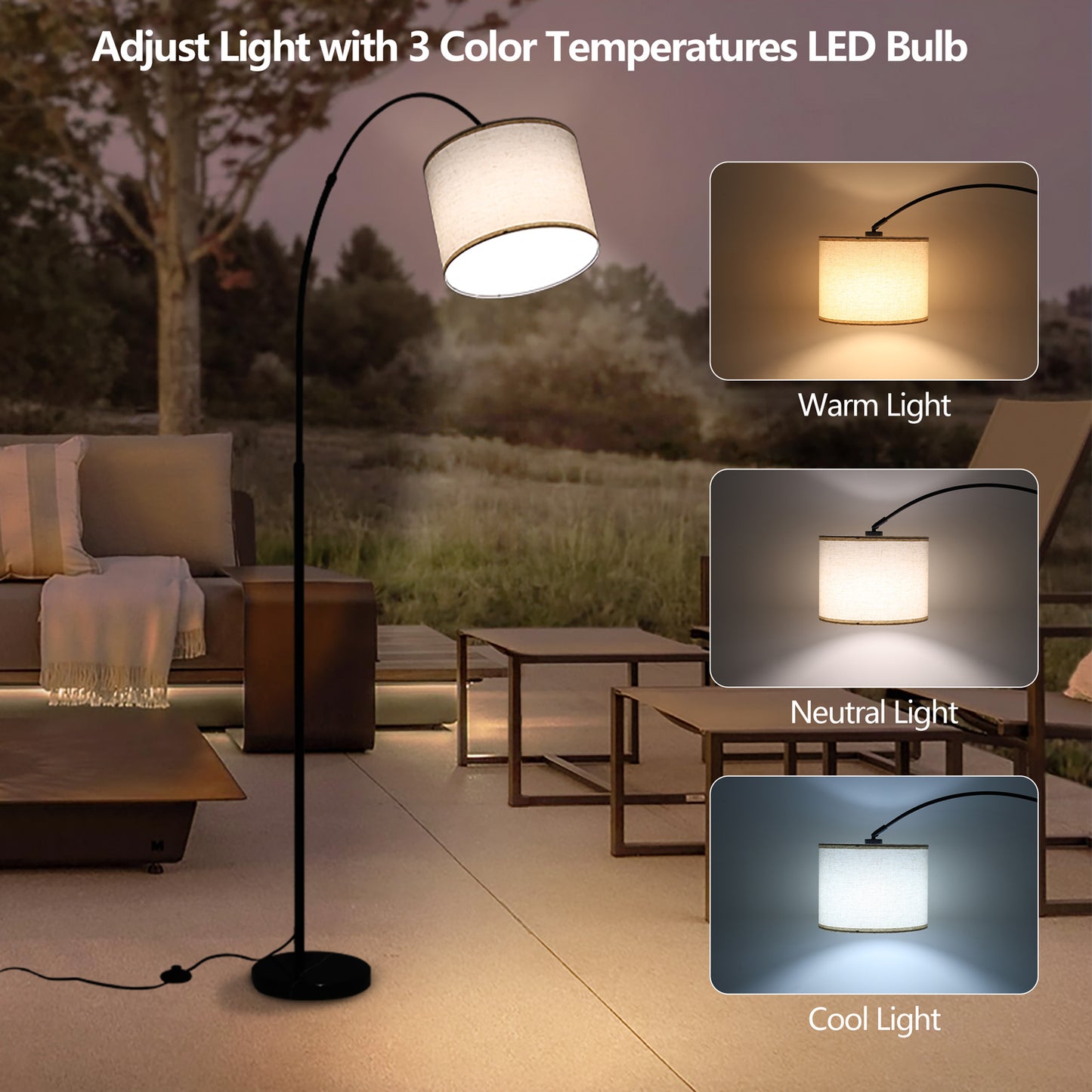 Vesteel Floor Lamp, Dimmable Tall Lamp 3 Color Temperature, Modern Standing Lamp with Adjustable Hanging Linen Shade, Stable Marble Base for Living Room Bedroom Office, Metal Body & Pedal Switch