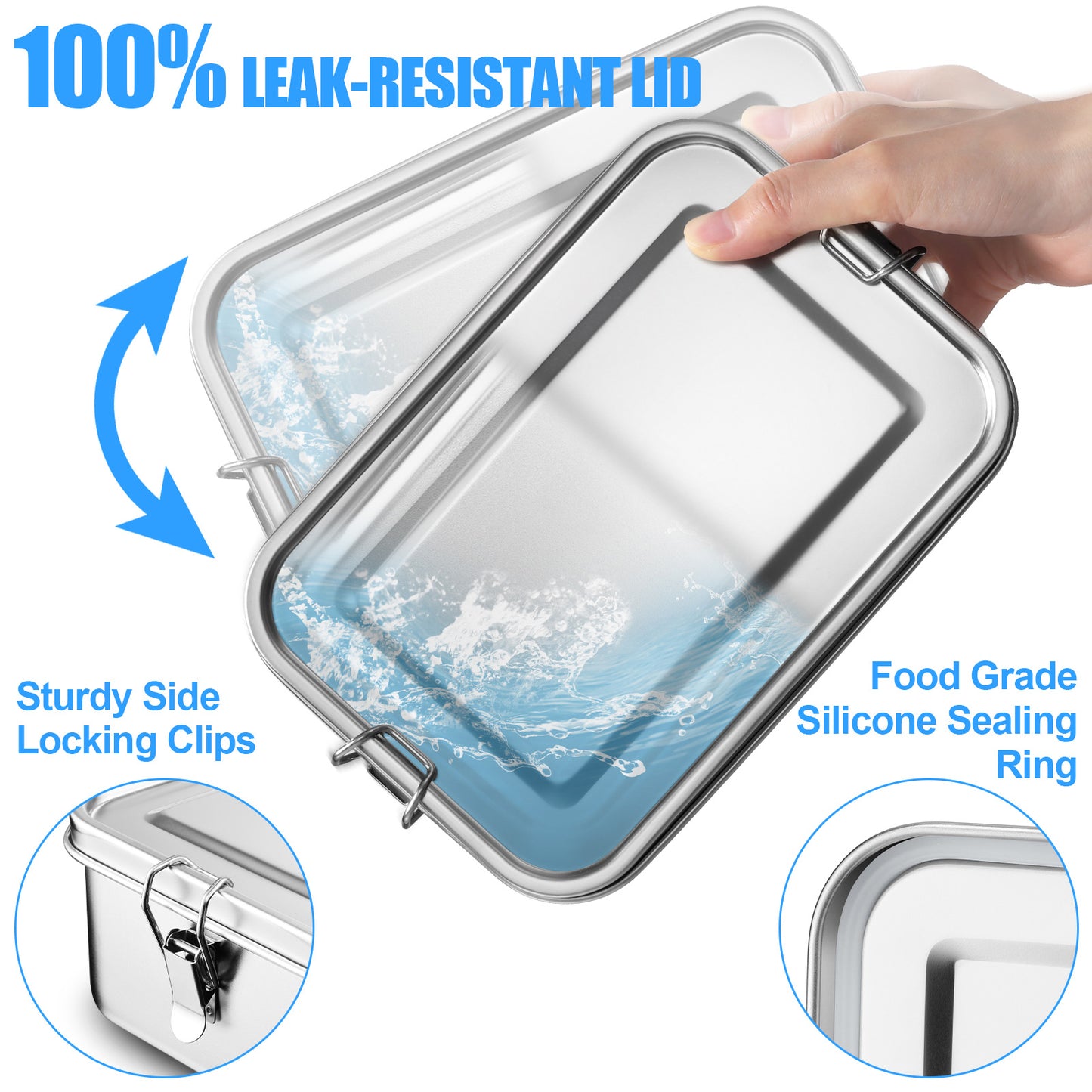 Vesteel Stainless Steel Bento Box, 29oz Lunch Box Metal Food Storage Container with Removable Dividers, Portable & Leak-Proof Meal Prep Container with 3 Compartment