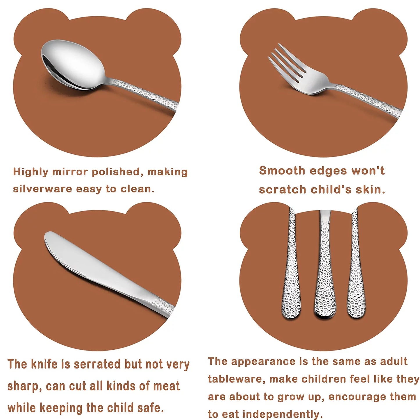 Vesteel 12-Piece Kids Hammered Silverware Set, Stainless Steel Preschooler Eating Flatware Utensils - Silver