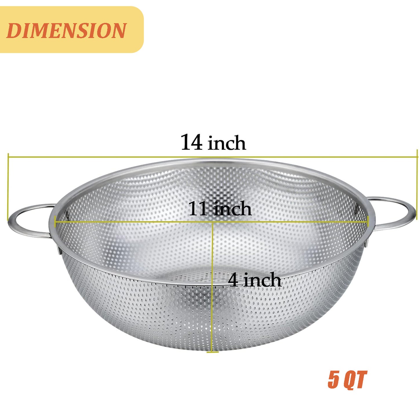 VeSteel 5-Quart Colander, Stainless Steel Micro-Perforated Colanders Strainers for Draining Rinsing Washing, Ideal for Pasta Vegetables Fruits, Heavy Duty & Dishwasher Safe
