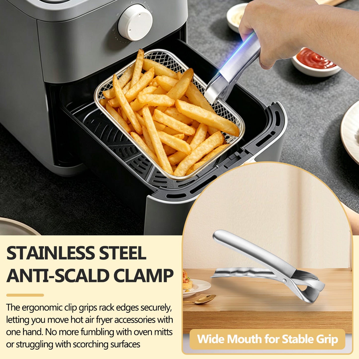 Vesteel Stainless Steel Air Fryer Racks, 3-Layer 7.7’’ x 5.3” Frying Basket Accessories, Stackable Rectangular Dehydrator Racks for Baking Roasting, Includes Silicon Feet & Clip, Dishwasher Safe