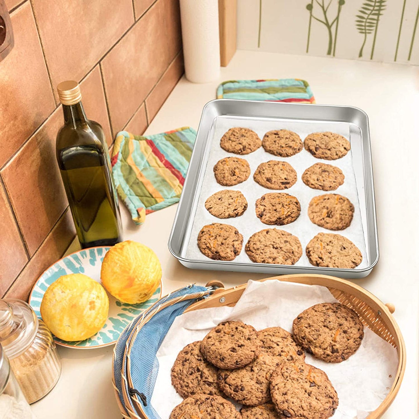 Vesteel Stainless Steel Baking Sheet, Toaster Oven Cookie Tray Pan Set of 2 - 12.5" x 9.75" x 1"