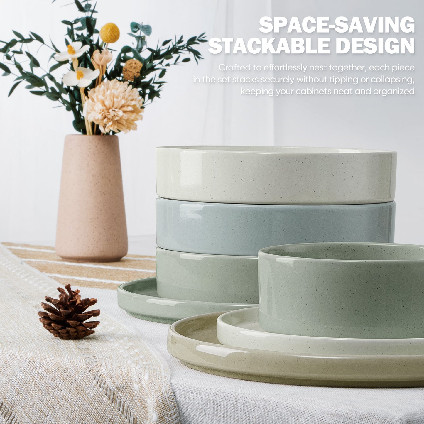 Vesteel 16 Pieces Dinnerware Sets, Premium Stoneware Dishes Set for 4, Speckled Plates and Bowls Set for Home Restaurant, Microwave and Dishwasher Safe - Multi-Color
