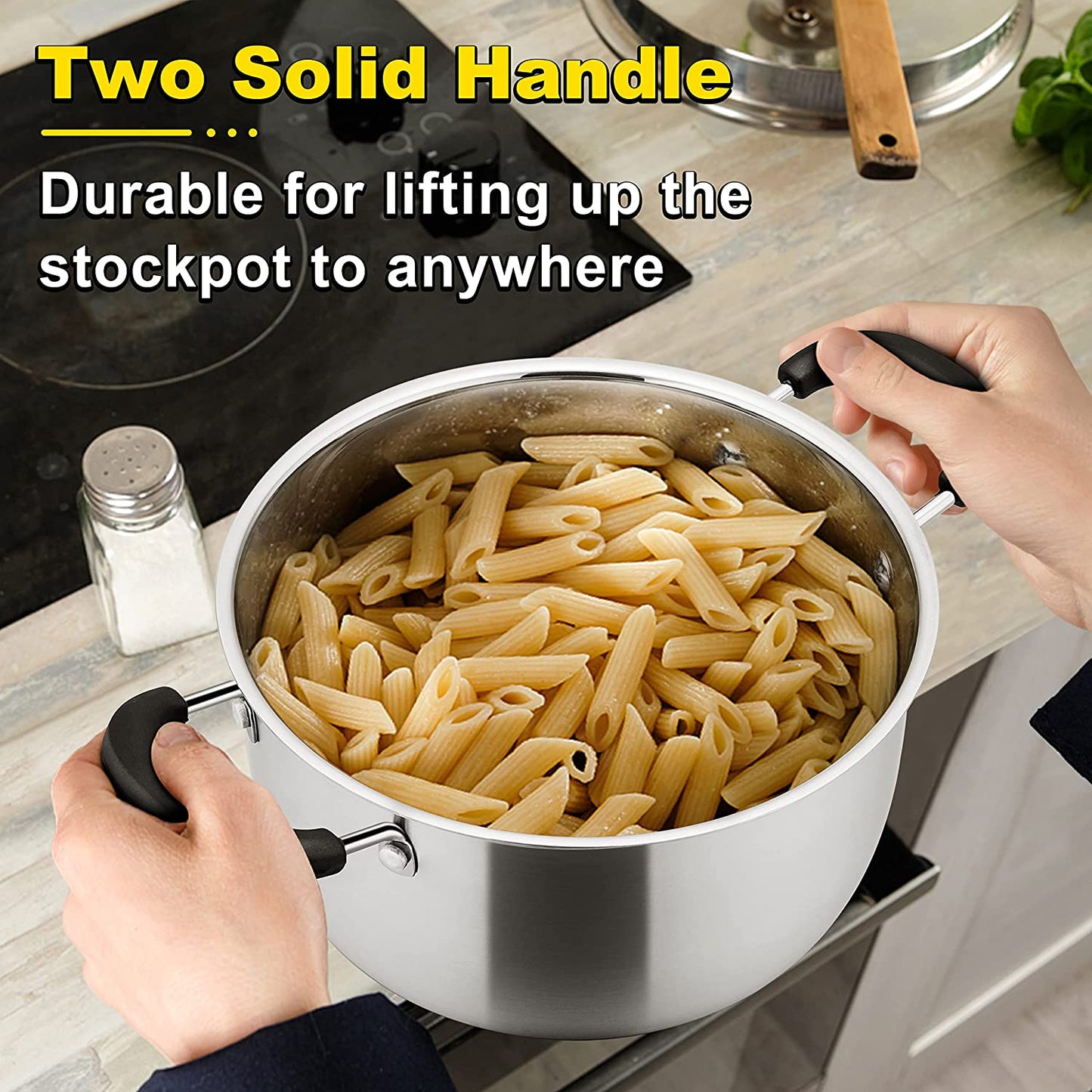 VeSteel 4 Quart Stock pot with Lid, Stainless Steel Soup Pasta Pot, Heat-Proof Double Handles - Dishwasher Safe
