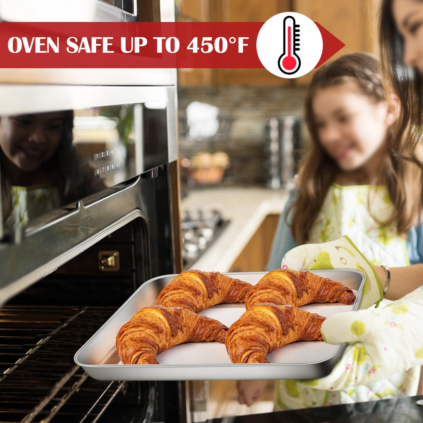 Vesteel Baking Cookie Sheet Set of 2, Stainless Steel Rectangle Baking Pan Oven Tray - 10 x 7.8 x 1 inches