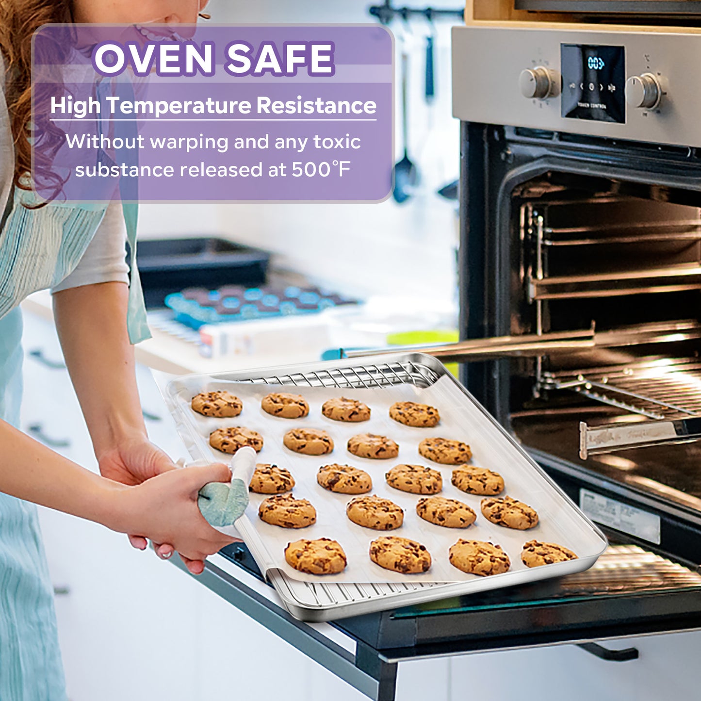 Vesteel 16 inch Stainless Steel Baking Sheet with Rack Set, Cookie Sheet Baking Pan Tray with Cooling Rack
