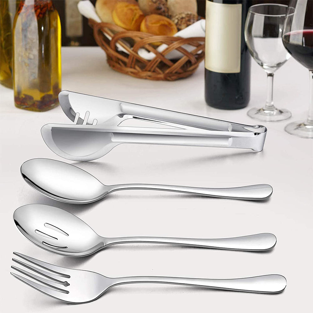 VeSteel 12-Piece Stainless Steel Serving Utensils, Include 3 Large Serving Spoons, 3 Slotted Serving Spoons, 3 Serving Forks, 3 Serving Tongs