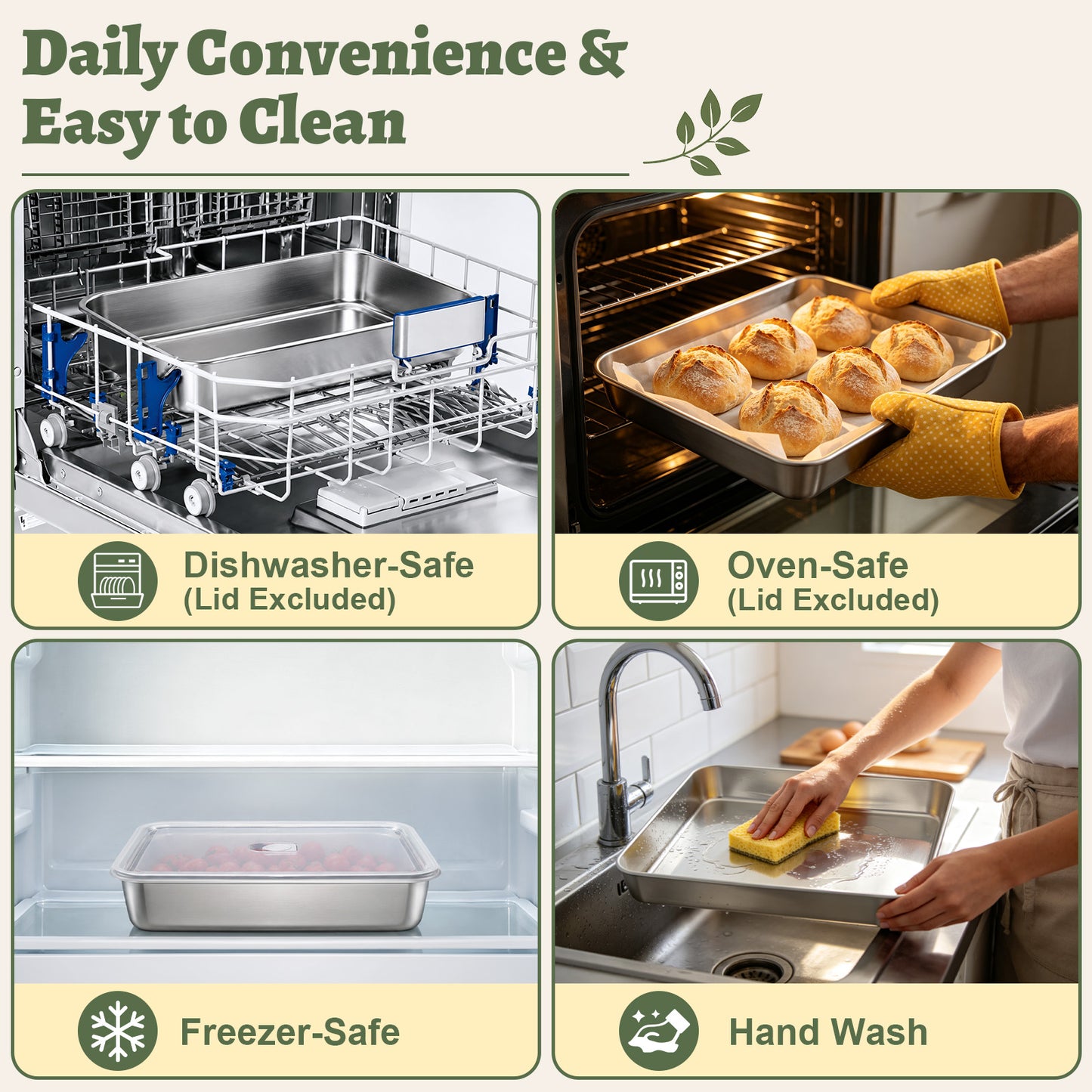 Vesteel Baking Pan With Lid, Stainless Steel Lasagna Pan with Cover, Rectangular Toaster Oven Pan for Cake Brownies Casseroles, 2 Inch Deep Side & Dishwasher Safe, 12.4’’ X 9.7’’