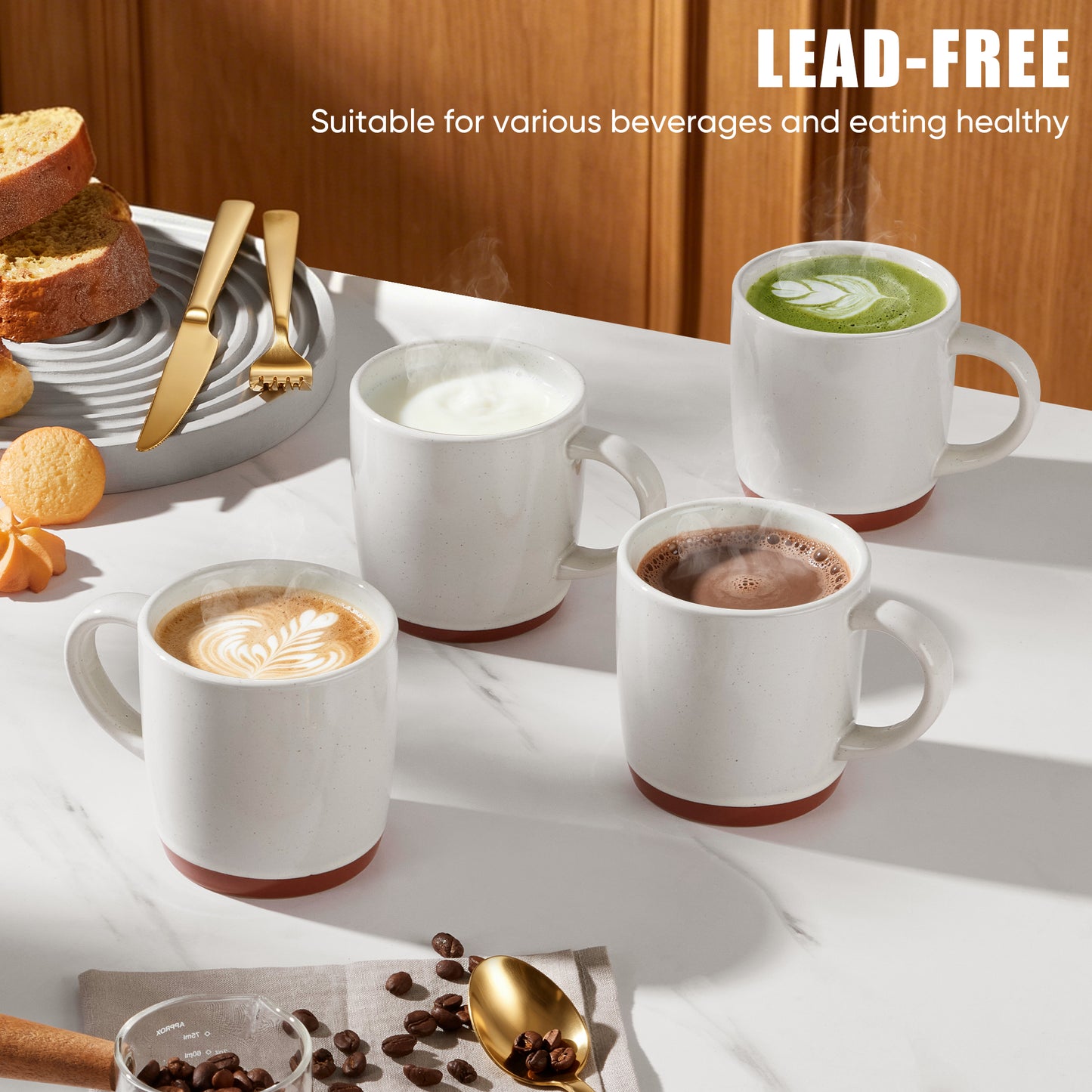 Vesteel Coffee Mugs Set of 4, 12oz Ceramic Coffee Cup with Handle, Modern Stoneware Mugs for Latte, Cappuccino, Cocoa, Dishwasher & Microwave Safe, Speckled White