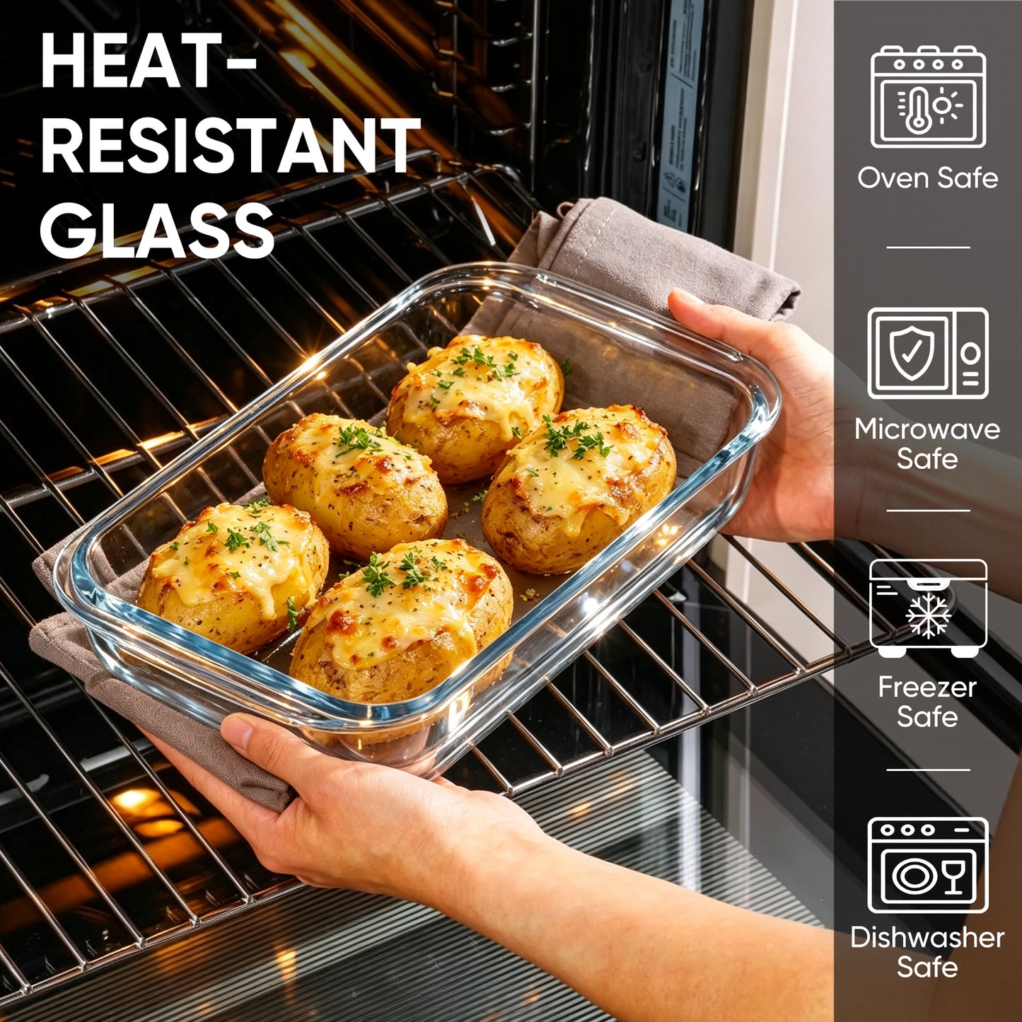 Vesteel 3-Piece Glass Baking Dish Set, Rectangular Baking Tray with Handles, Non-Stick Kitchen Bakeware Set Casserole Dishes for Prepping and Baking, Heat-Resistant & Oven Freezer Dishwasher Safe