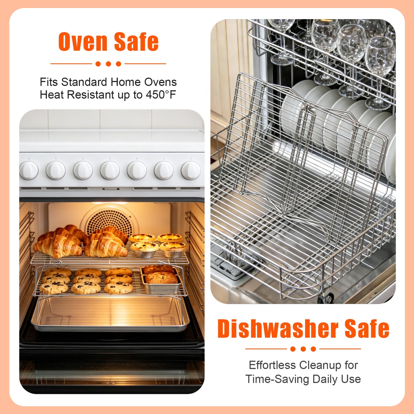 Vesteel 2-Tier Stainless Steel Cooling Racks, Stackable Baking Cooking Racks for Bread Cookie Cakes, Wire Racks with Folding Legs, Oven & Dishwasher Safe, 16.5’’ x 11.4’’