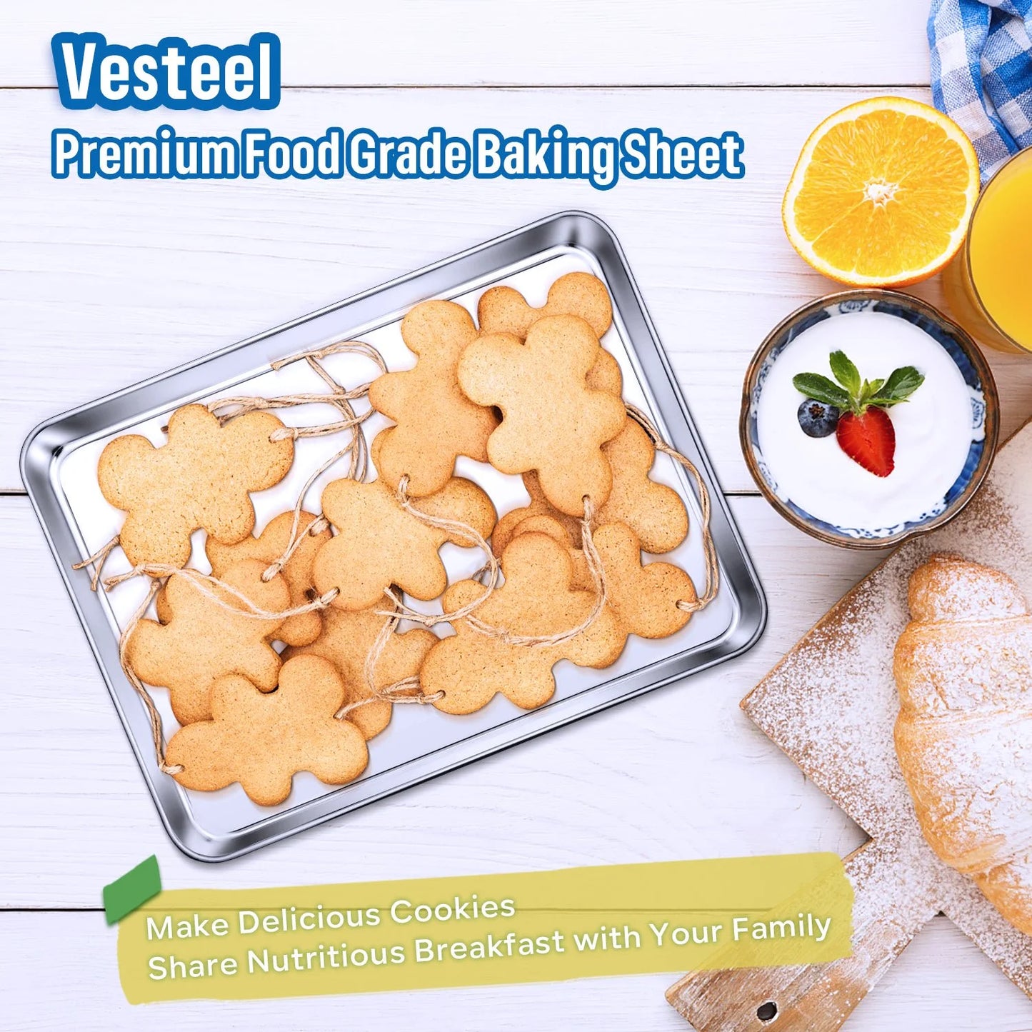Vesteel Baking Sheet Set of 3, Stainless Steel Baking Pan Oven Tray Cookie Sheet, Healthy & Dishwasher Safe