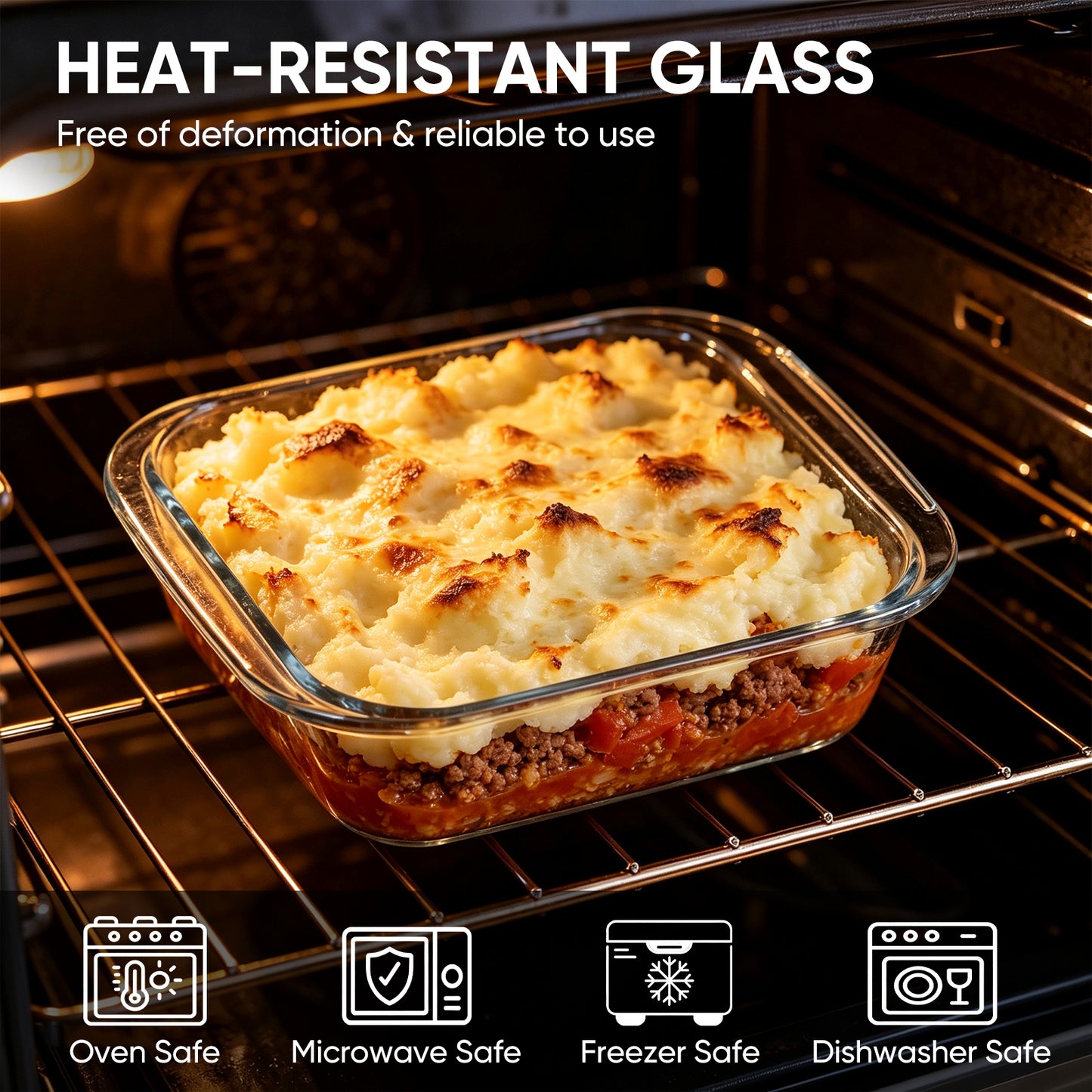 Vesteel 3-Piece Glass Baking Dish Set, Square Baking Tray with Handles, Non-Stick Glass Bakeware Set Kitchen Casserole Dishes for Prepping and Baking, Heat-Resistant & Oven Freezer Dishwasher Safe