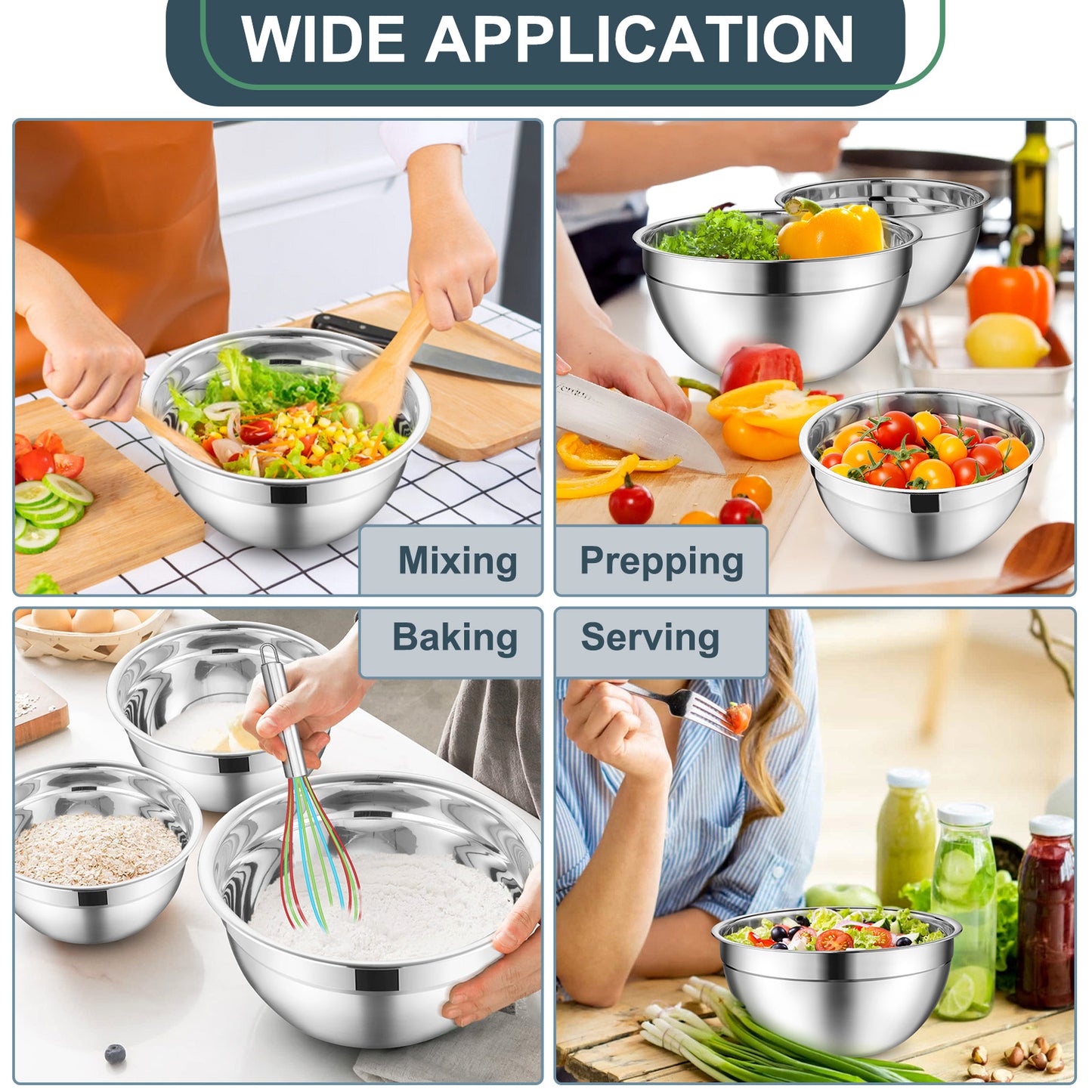 Vesteel 35PCS Mixing Bowls with Lids Set, Stainless Steel Nesting Salad Prep Bowls Attach with 3 Graters & Kitchen Utensils for Mixing Serving Grating, Size 4.5/3.5/3/2.5/1.5/1.2/0.7 QT, Black