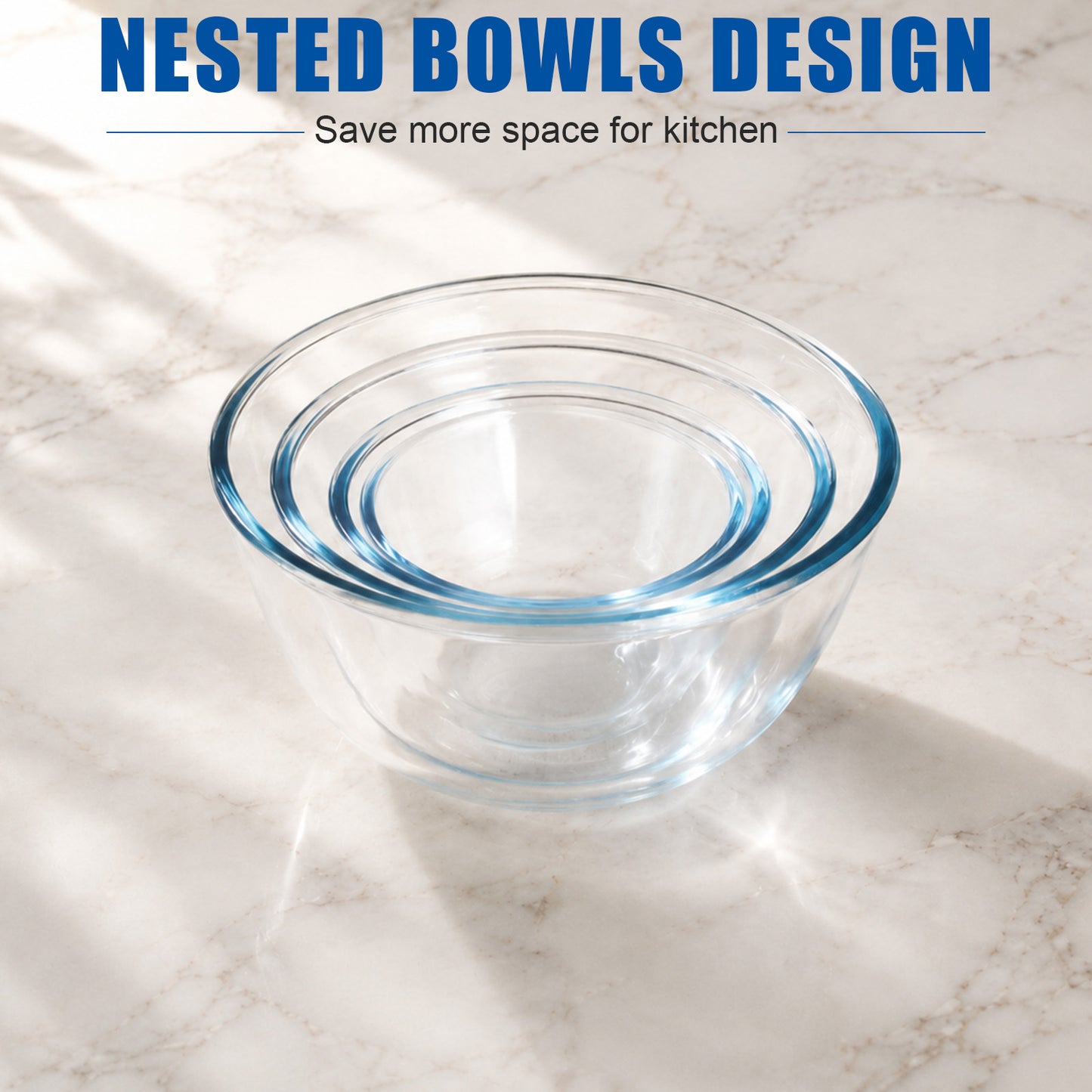 Vesteel 4Pcs Glass Mixing Bowls with Lids Set (0.5/0.8QT/1.7/2.9QT), Nesting Kitchen Salad Bowls with Airtight Vent Lid for Cooking Baking Prepping, Dishwasher, Microwave & Freezer Safe