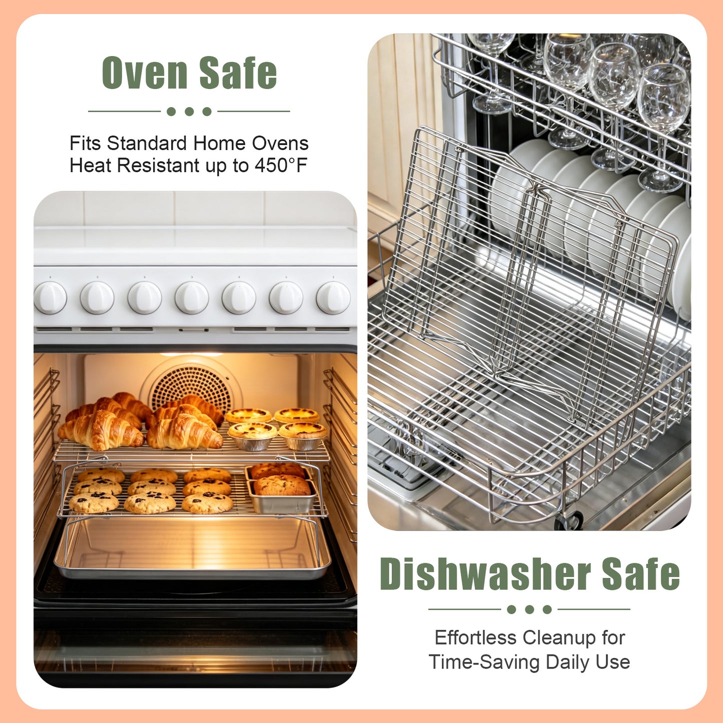 Vesteel 4-Tier Stainless Steel Cooling Racks, Stackable Baking Cooking Racks for Bread Cookie Cakes, Wire Racks with Folding Legs, Oven & Dishwasher Safe, 16.5’’ x 11.4’’