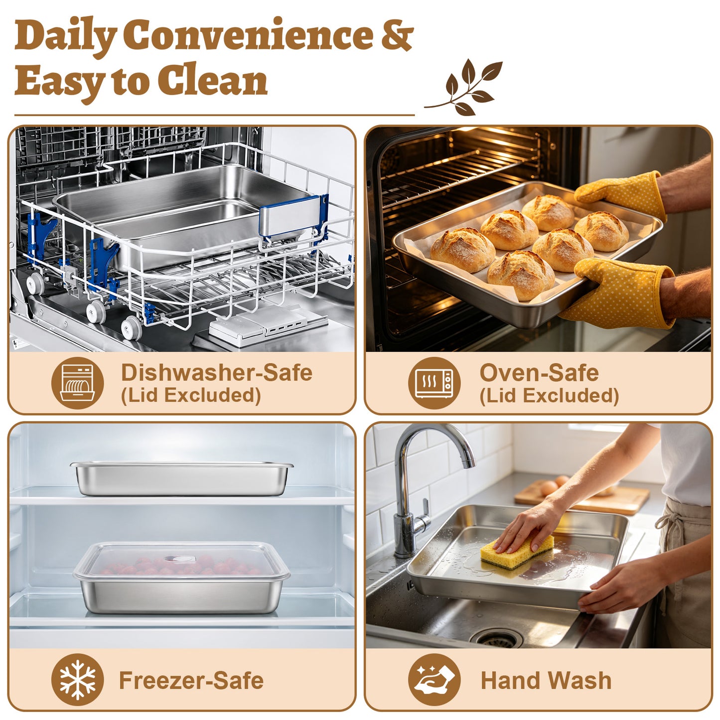 Vesteel Baking Pan With Lid Set of 2, Stainless Steel Lasagna Pan with Cover, Rectangular Toaster Oven Pan for Cake Brownies Casseroles, 2 Inch Deep Side & Dishwasher Safe, 12.4” X 9.7”