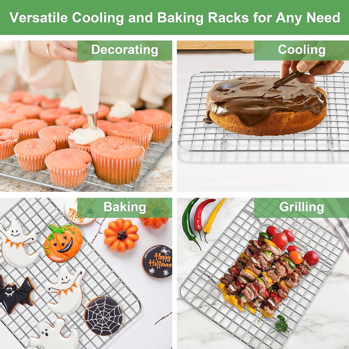 Vesteel 2-Pack Cooling Rack for Baking, Stainless Steel Cookie Rack for Baking Cooking Roasting , 12" x 9" Grid Wire Rack Fits Baking Sheet Pan, Dishwasher Safe