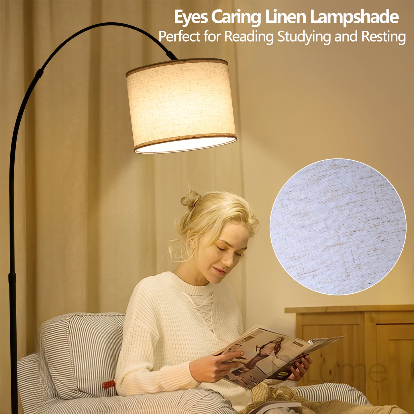 Vesteel Floor Lamp, Dimmable Tall Lamp 3 Color Temperature, Modern Standing Lamp with Adjustable Hanging Linen Shade, Stable Marble Base for Living Room Bedroom Office, Metal Body & Pedal Switch