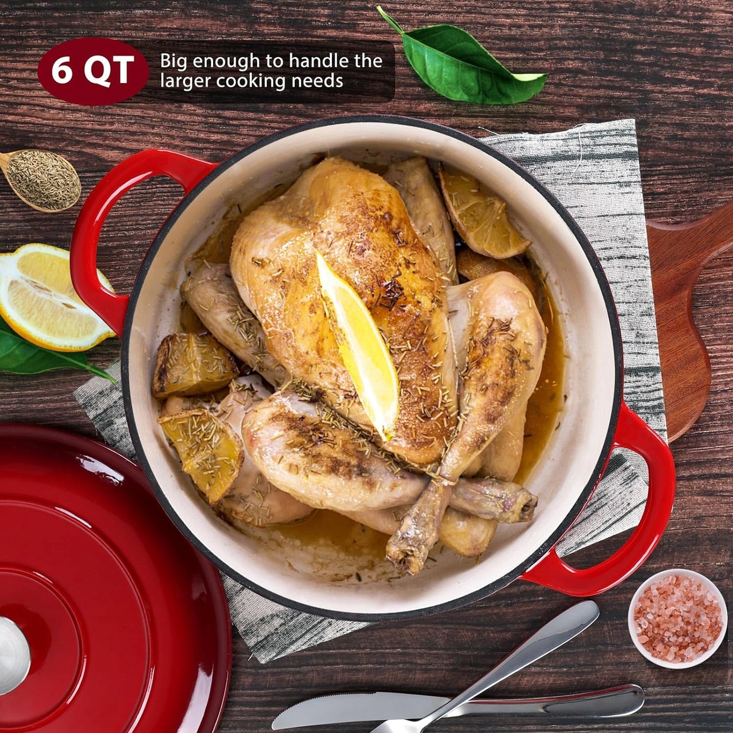 Vesteel Enameled Cast Iron Dutch Oven with Lid, 6 Quart Round Dutch Oven Pot Nonstick Cookware for Braising, Stews, Roasting, Bread Baking, Cooking, Heavy Duty, Induction & Oven Safe - Red