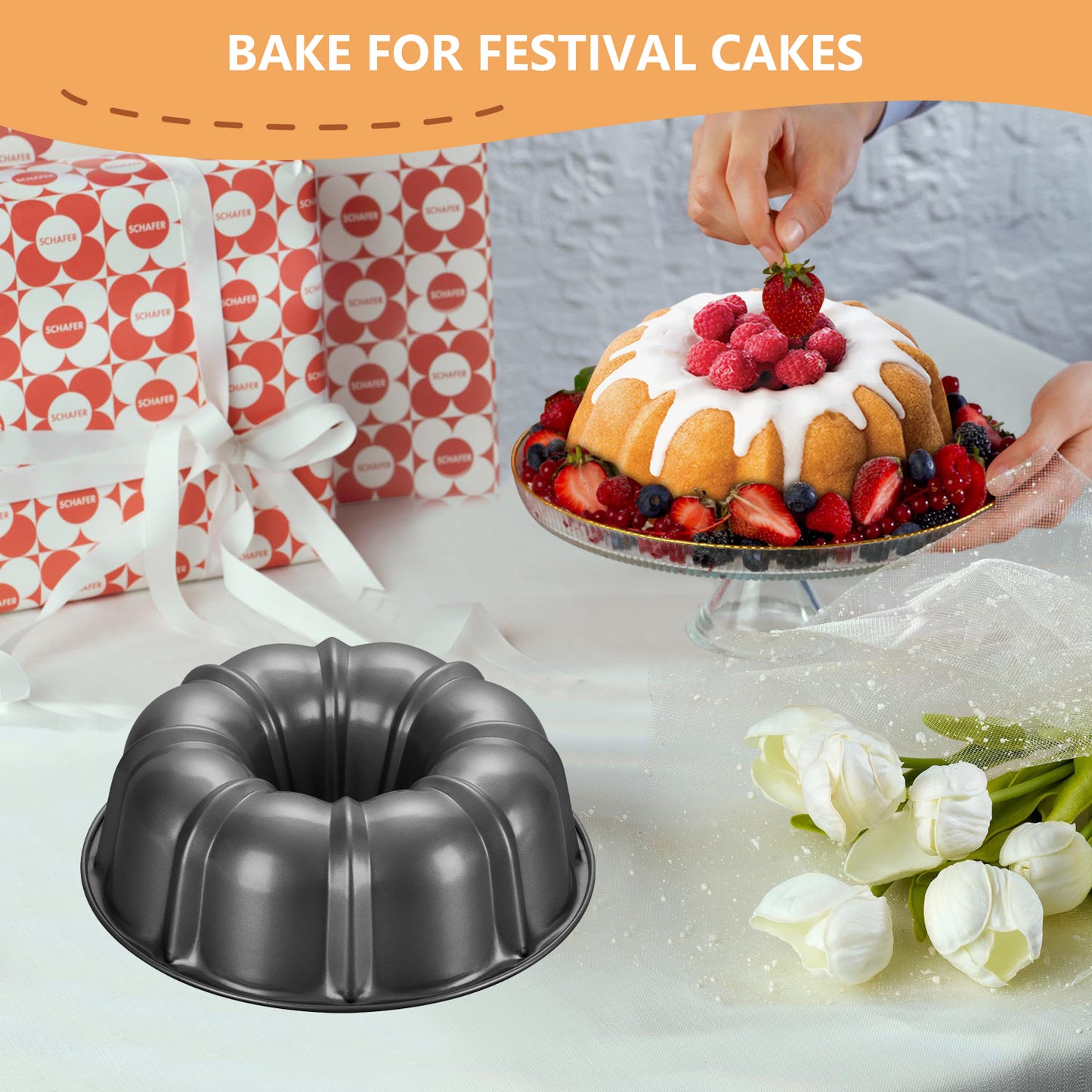 Vesteel 10” Bundt Cake Pan, Non-Stick Pan for Baking Brownie Flan Meatloaf, Carbon Steel Bakeware with Tube for Birthday Wedding Events, Heavy Duty & Durable - Grey