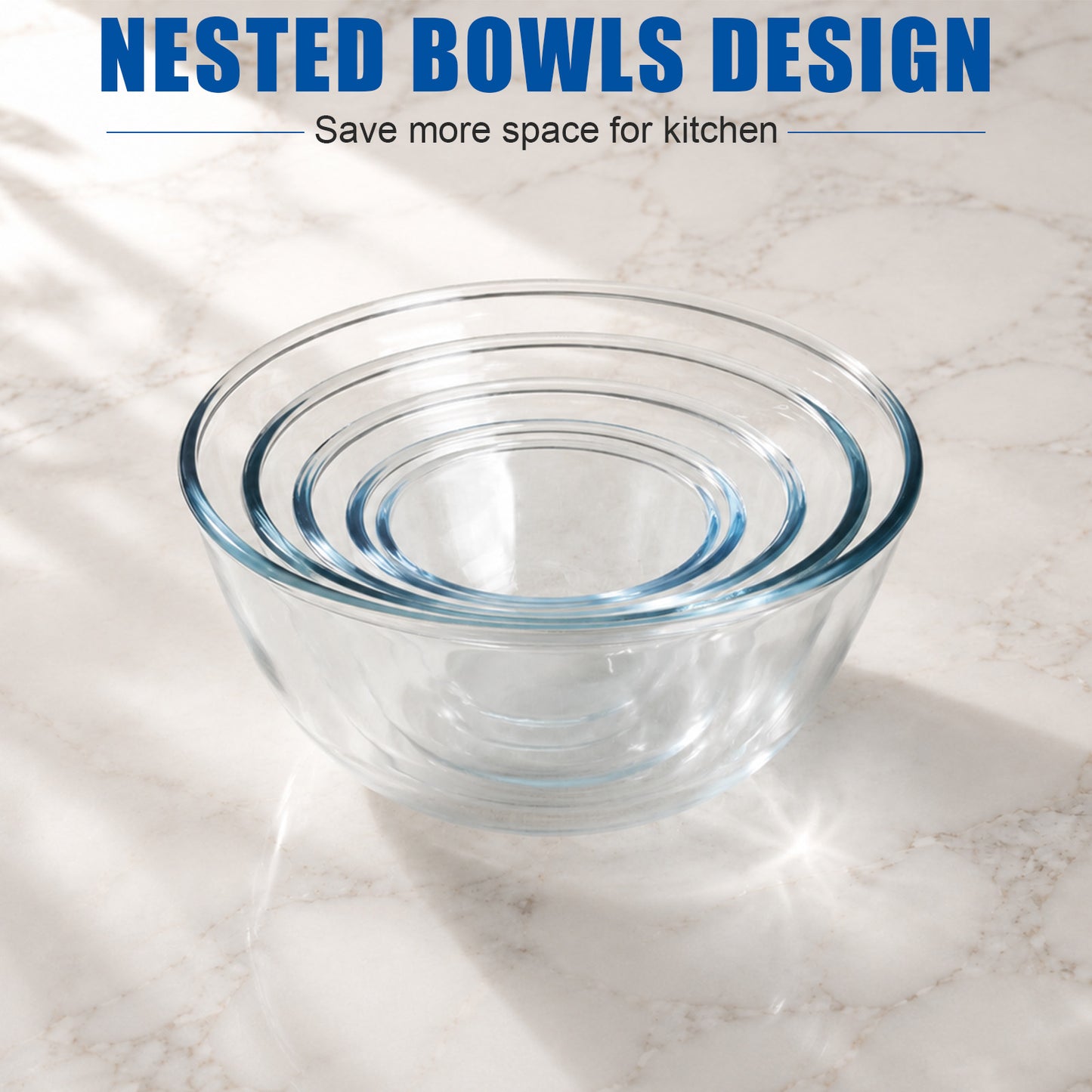 Vesteel 5Pcs Glass Mixing Bowls with Lids Set (4.8/2.9/1.7/0.8/0.5QT), Nesting  Large Salad Bowls with Airtight Vent Lid for Kitchen Cooking Baking Prepping, Dishwasher, Microwave & Freezer Safe