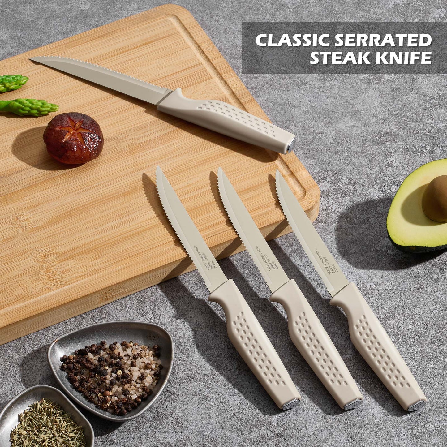 Vesteel Knife Block Set for Kitchen, 15-Piece High Carbon Stainless Steel Knives Set with Ergonomic Handle, Ultra-sharp & Rust Resistant, Khaki