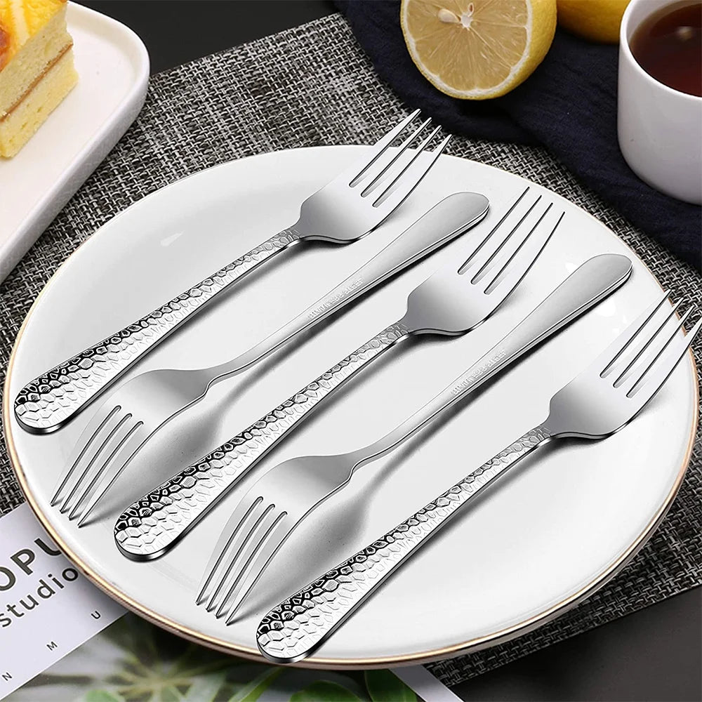 VeSteel 12-Piece Stainless Steel Hammered Dinner Forks Set - 7.9 inches