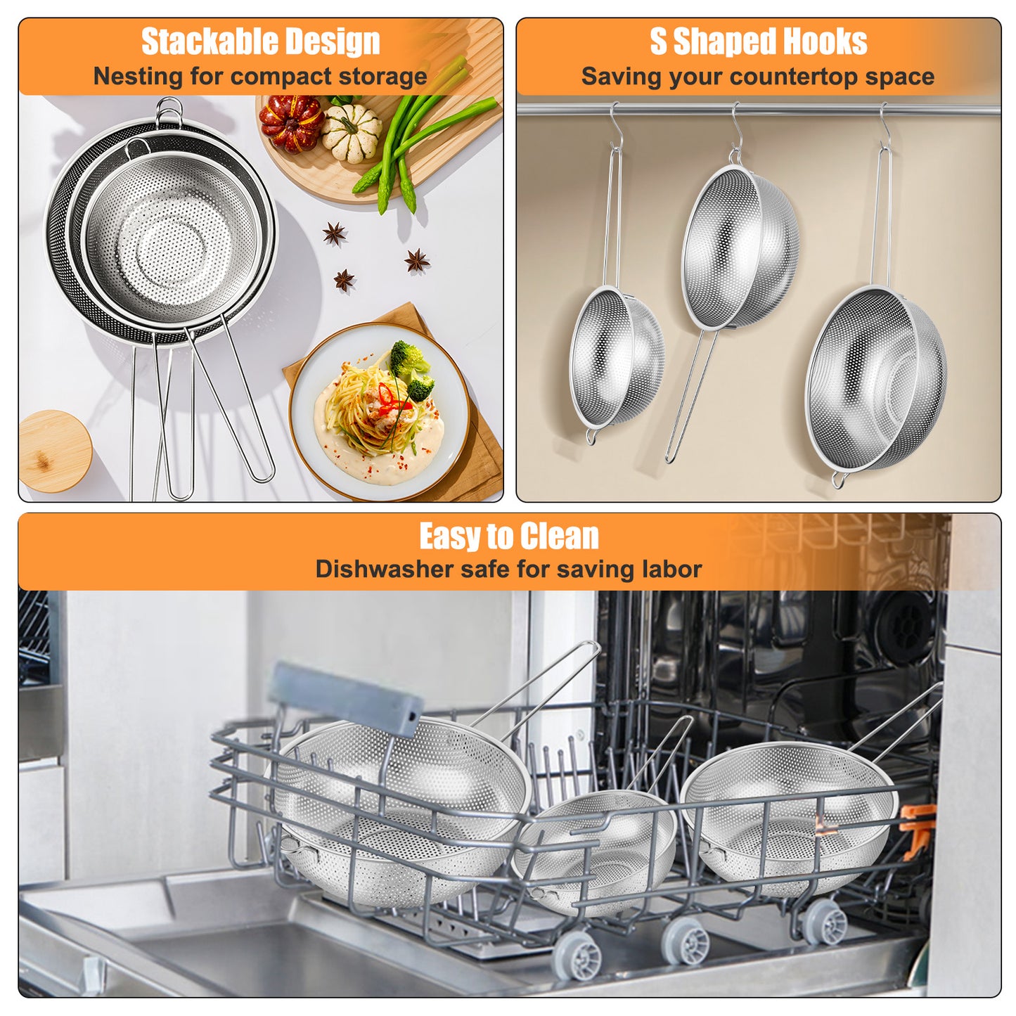 Vesteel Stainless Steel Strainer Set of 9