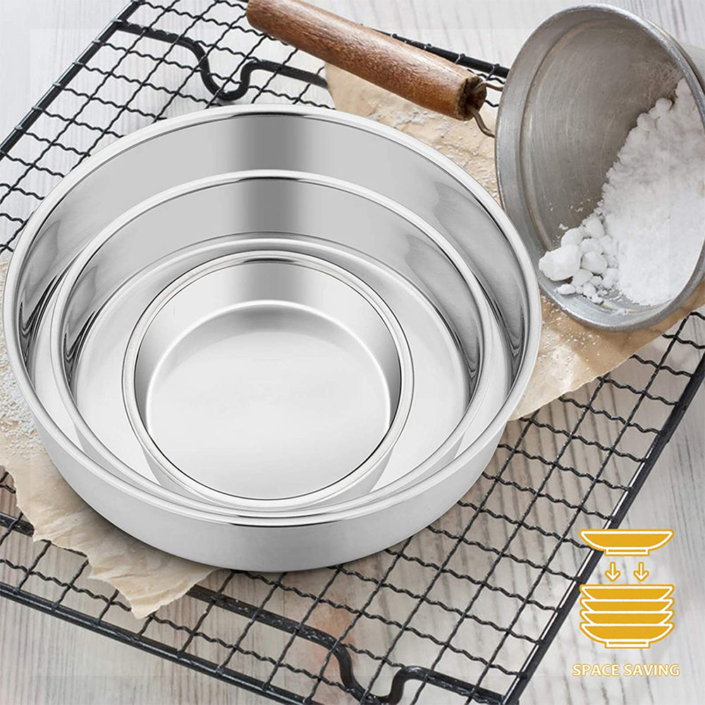 Vesteel Stainless Steel Cake Pan Set of 3 (4/6/8 inch), Small Medium Round Layer Cake Baking Pans for Tier Smash Cake