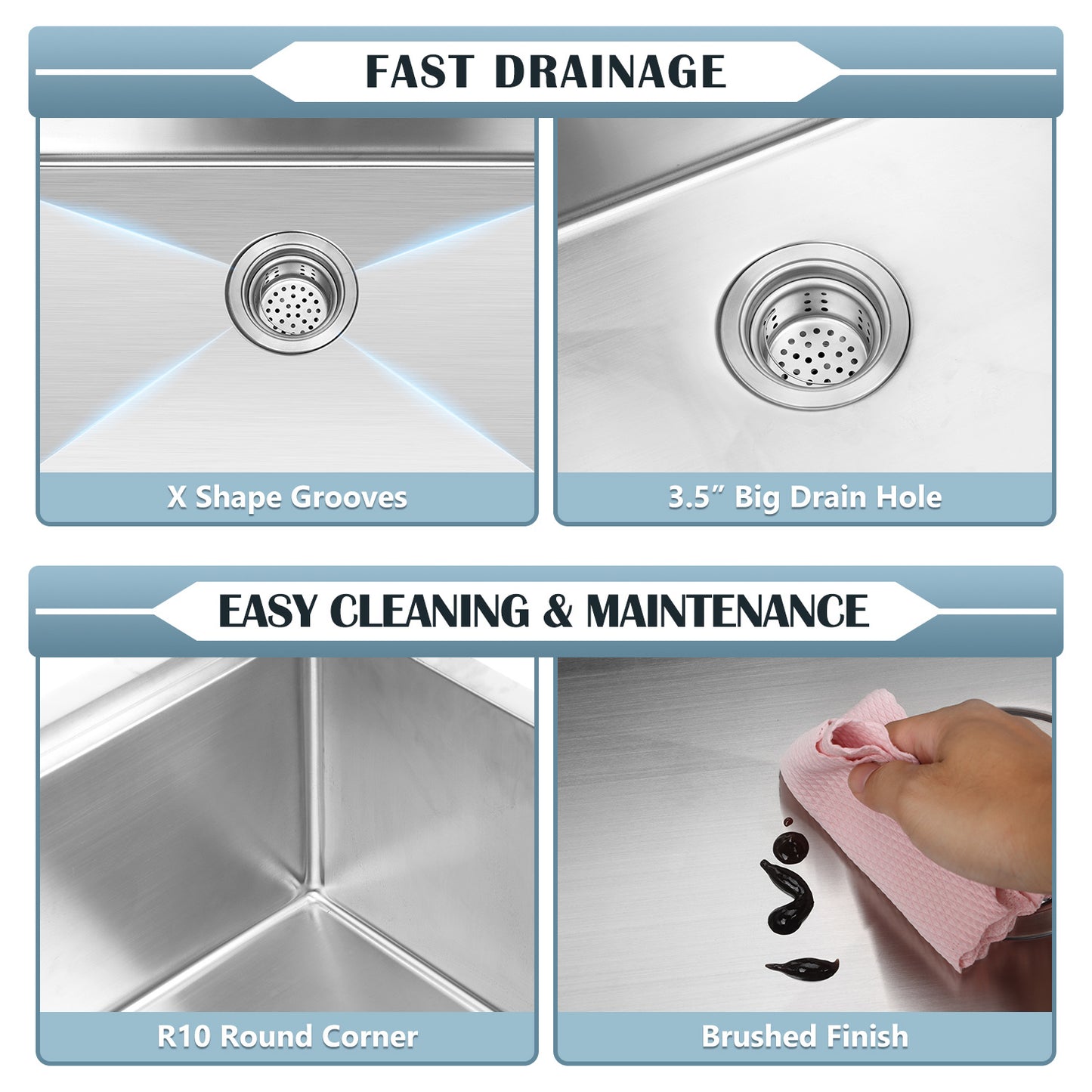 Vesteel 27” x 18” Kitchen Sink, Stainless Steel Undermount Sink for Kitchen Single Bowl Workstation Sink, 4 Sink Accessories Include