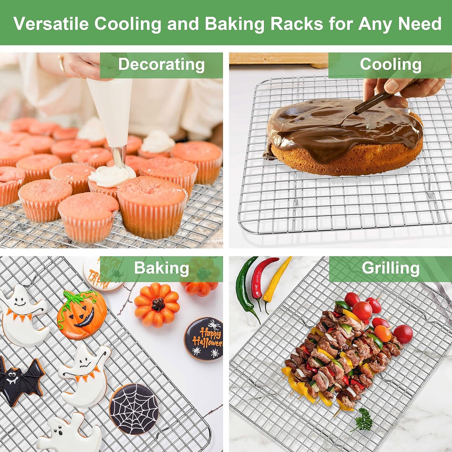 Vesteel Baking Rack Set of 2, Stainless Steel Cooling Rack for Baking Cooking Roasting , 16.5" x 11.4" Grid Wire Rack Cookie Rack, Dishwasher Safe