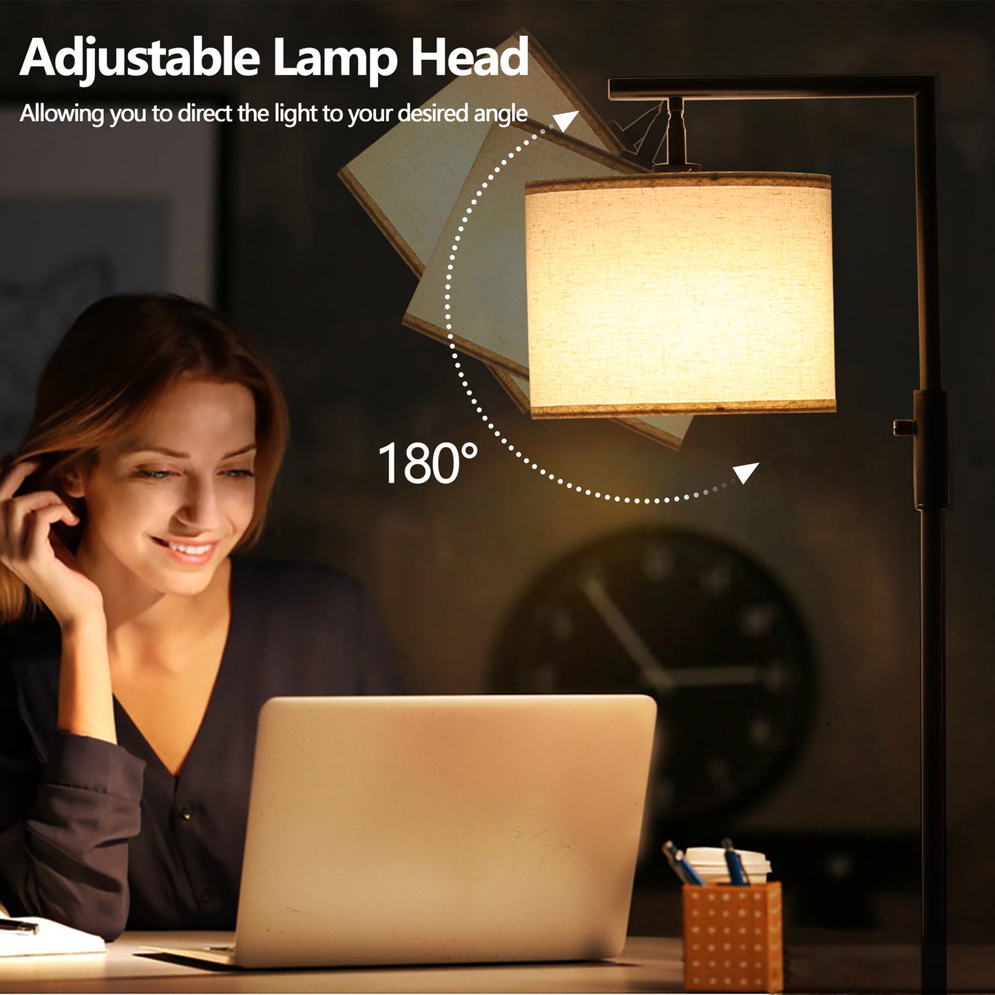 Vesteel Floor Lamp for Living Room, Modern Standing Lamp with 3 Color temperature Bulb & Linen Lampshade, Adjustable Lamp Head for Study Room Bedroom Office