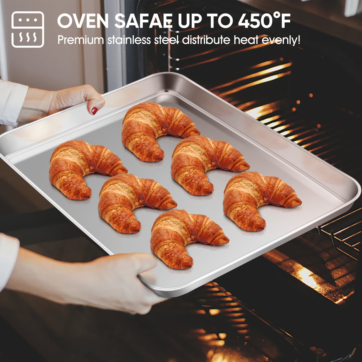 VeSteel Baking Cookie Sheet Set of 2, 17.7 x 13 x 1 inches Stainless Steel Rectangle Baking Pan Oven Tray, Dishwasher Safe