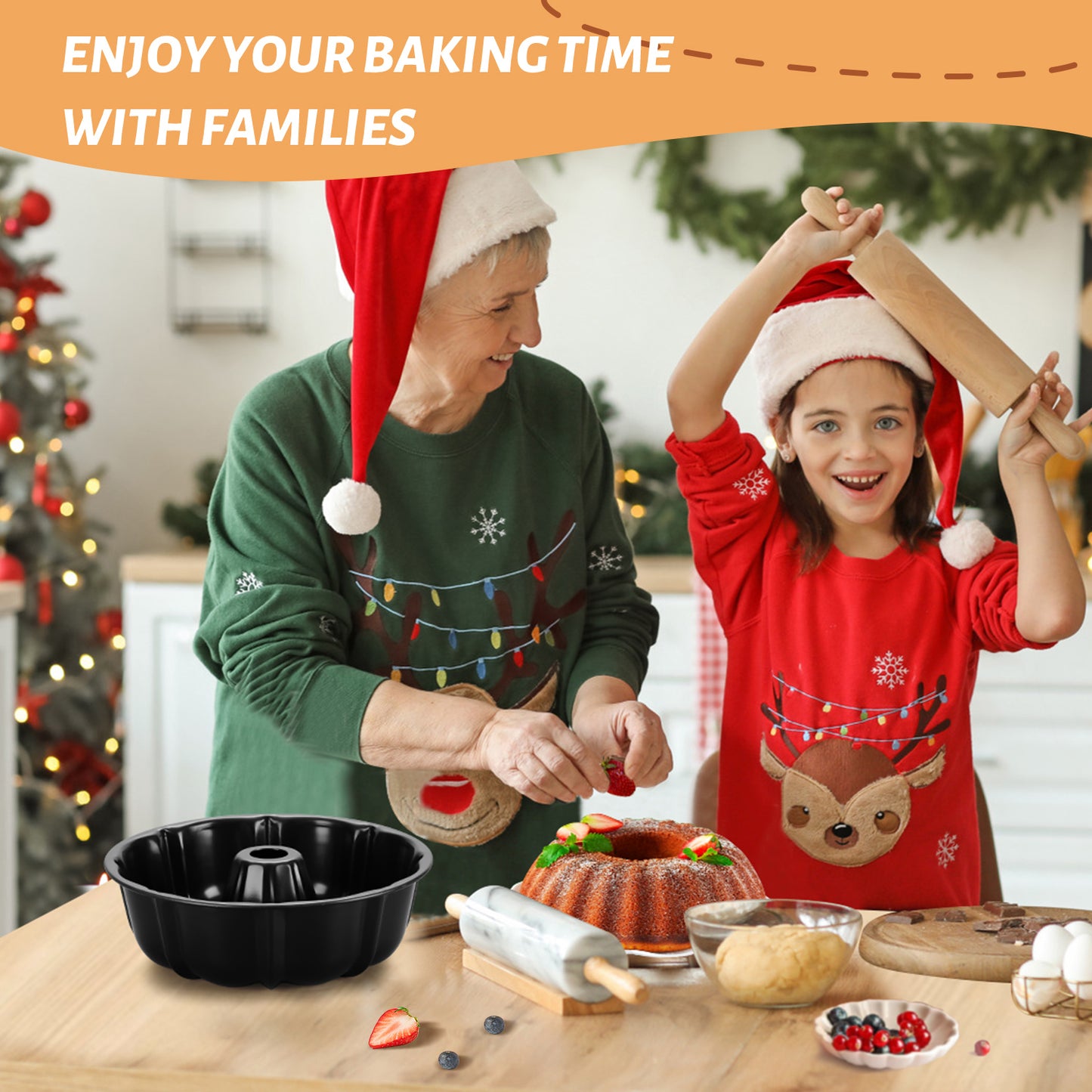 Vesteel 10 inch Bundt Cake Pan, Non-Stick Pan for Baking Brownie Flan Meatloaf, Carbon Steel Bakeware with Tube for Birthday Wedding Christmas Events, Heavy Duty & Durable - Black