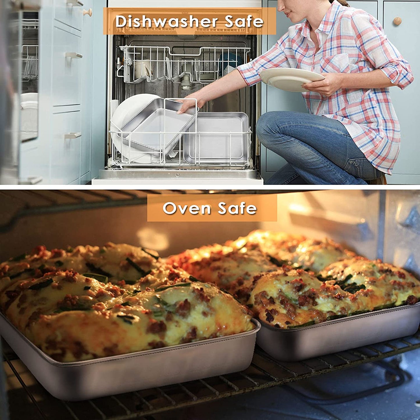 Vesteel 9 inch Baking Pan with Lid Set of 4 (2 Baking Sheets+ 2 Lids), Stainless Steel Baking Sheet Cake Pans for Toaster Oven, Bakeware Set for Cakes Brownies Casseroles