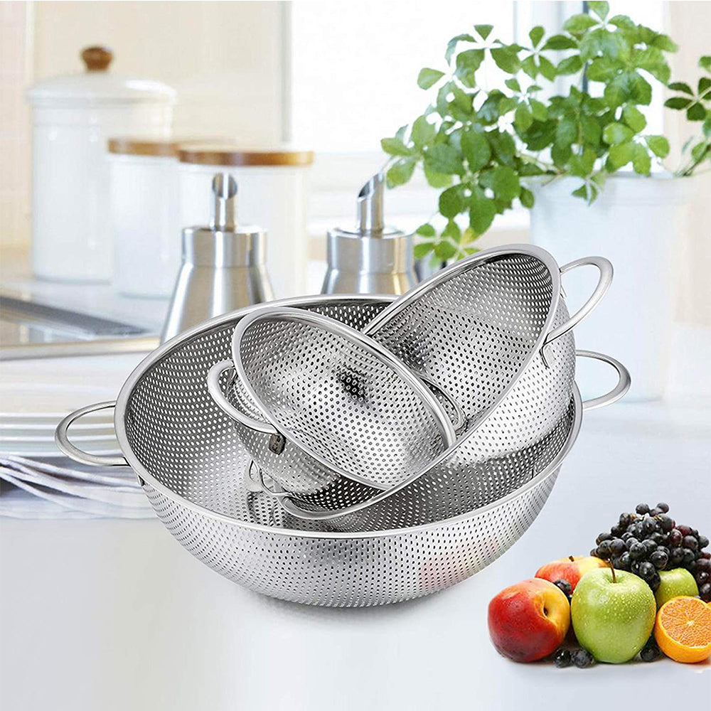 VeSteel Colander Set of 2, Stainless Steel Micro-Perforated Colanders Strainers for Draining Rinsing Washing, Ideal for Pasta Vegetables Fruits, Heavy Duty & Dishwasher Safe - 1/3 Quart