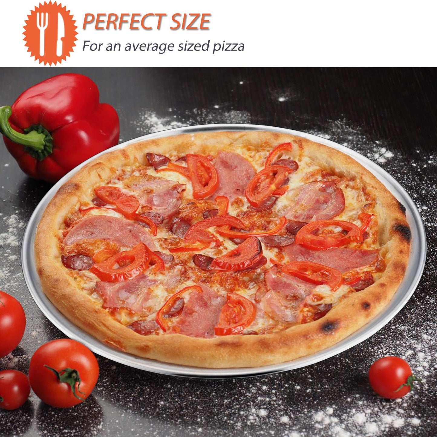 Vesteel 12 inch Pizza Pan, Stainless Steel Metal Baking Tray Platter for Oven Baking Serving, Dishwasher Safe