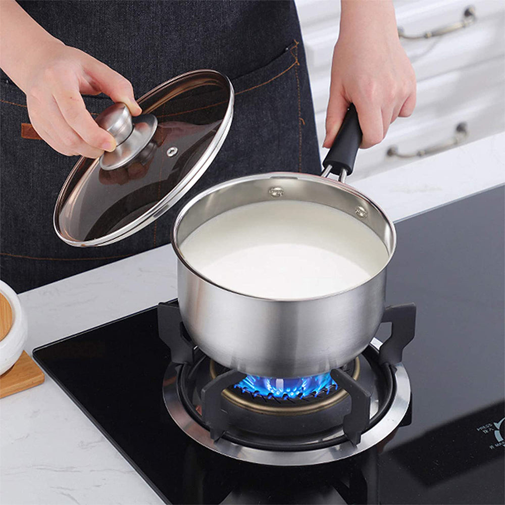 VeSteel 2QT Saucepan, Stainless Steel 2 Quart Saucepan with Lid, Multipurpose Sauce Pan for Kitchen Restaurant Cooking, Visible Glass lid & Heat-Proof Handles, Rust Resistant & Dishwasher Safe