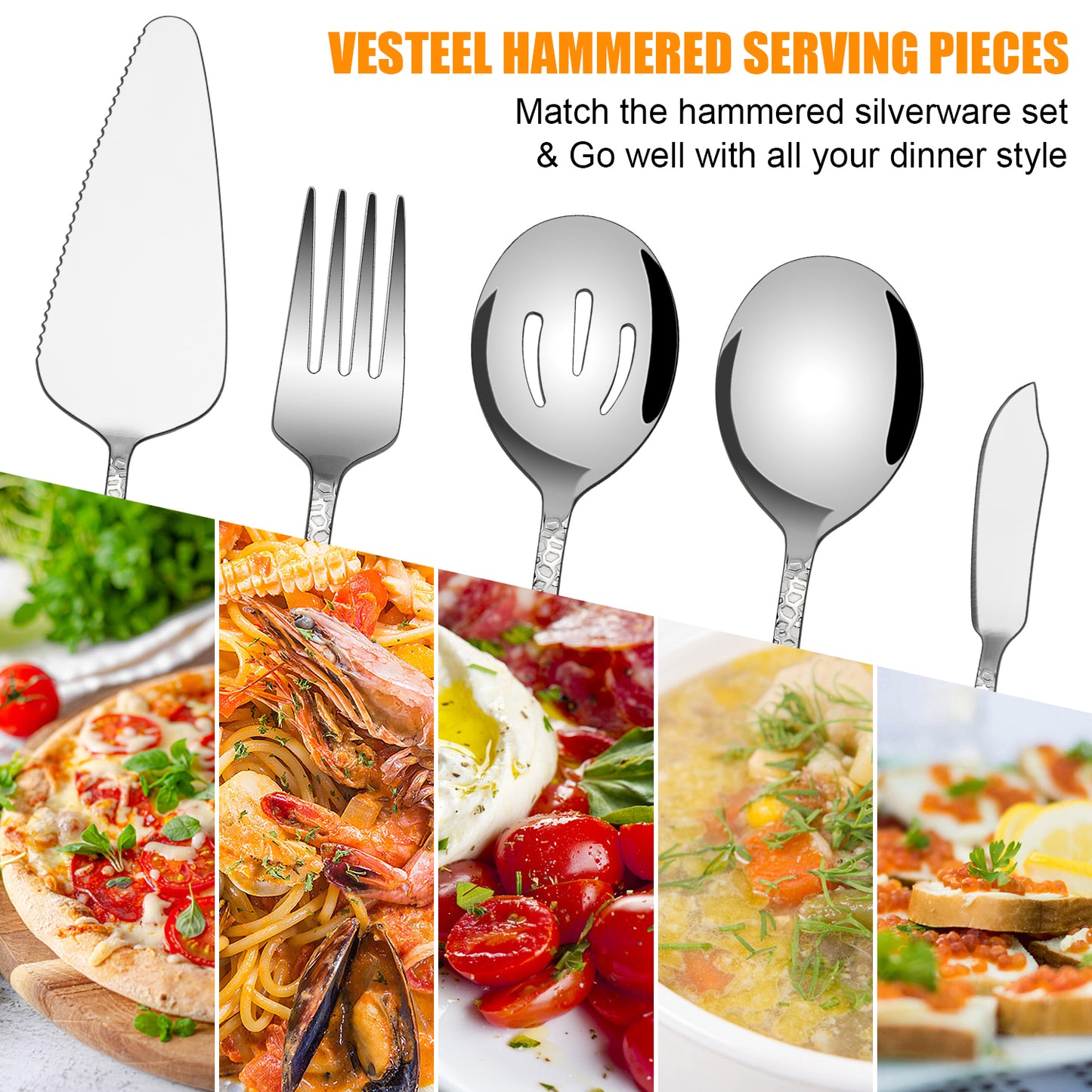 Vesteel 25 Piece Hammered Silverware Set with Serving Utensils, Stainless Steel Flatware Cutlery Set for 4, Heavy Duty Eating Utensils Tableware, Mirror Polished & Dishwasher Safe