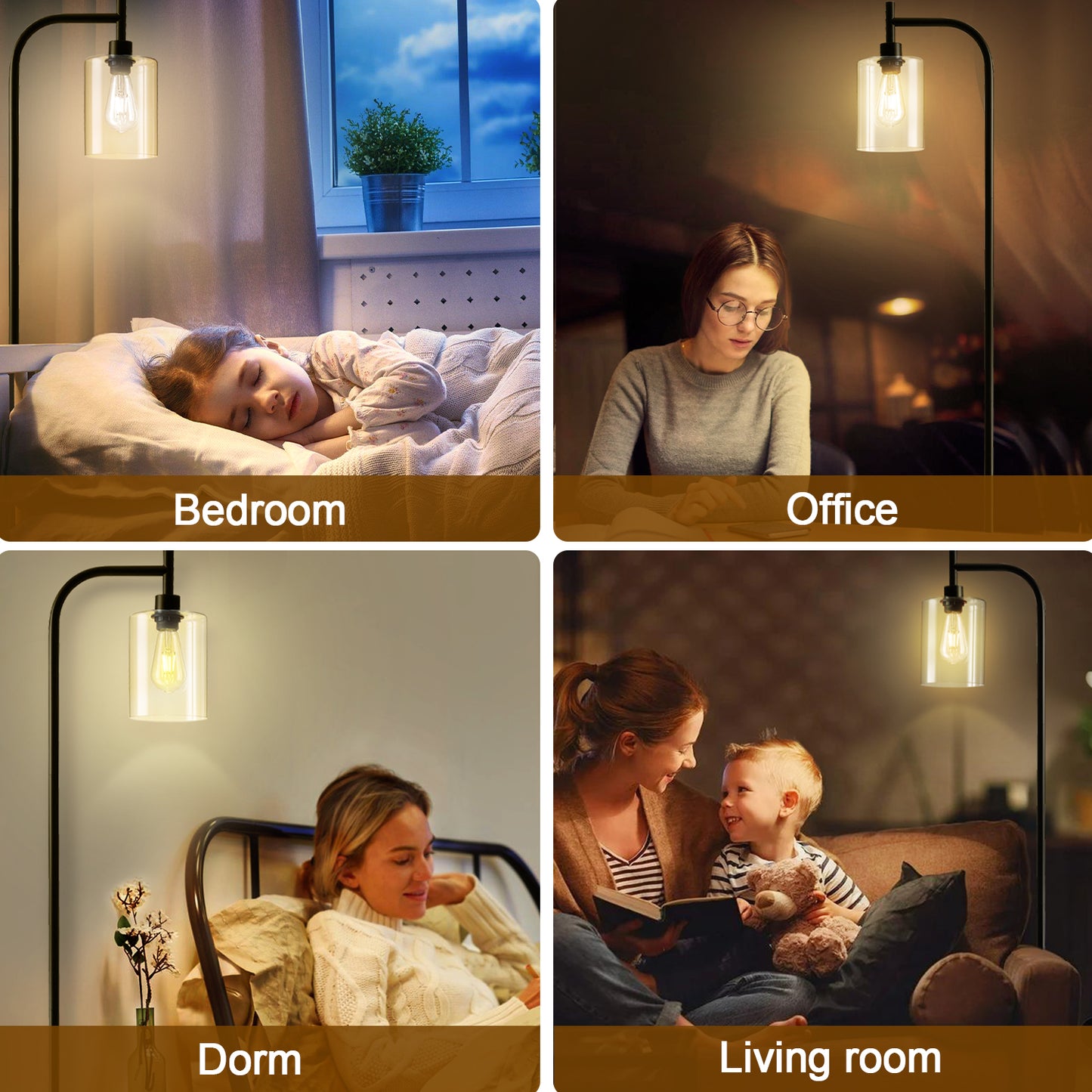 Vesteel Floor Lamp for Living Room, Standing Lamp with 6W LED Bulbs & Glass Lampshade, Industrial Metal Tall Lamp for Bedroom Office Dorm, Foot Pedal Switch & Heavy Base